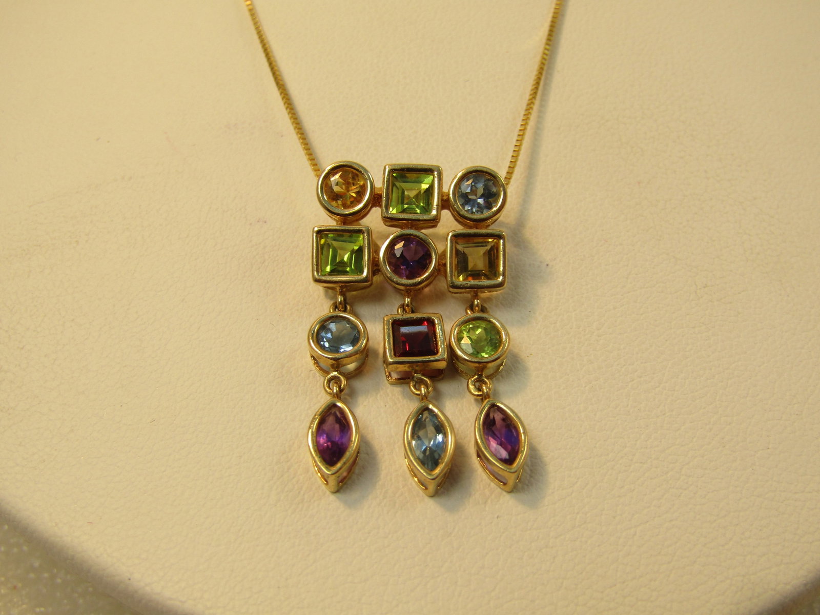 Vintage 14kt Mixed Gem Dangle Pendant Necklace, 16", 1980's-1990's - 4
