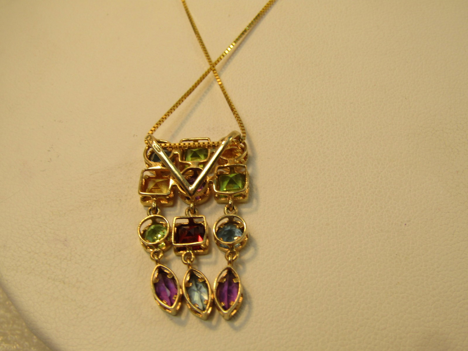 Vintage 14kt Mixed Gem Dangle Pendant Necklace, 16", 1980's-1990's - 5
