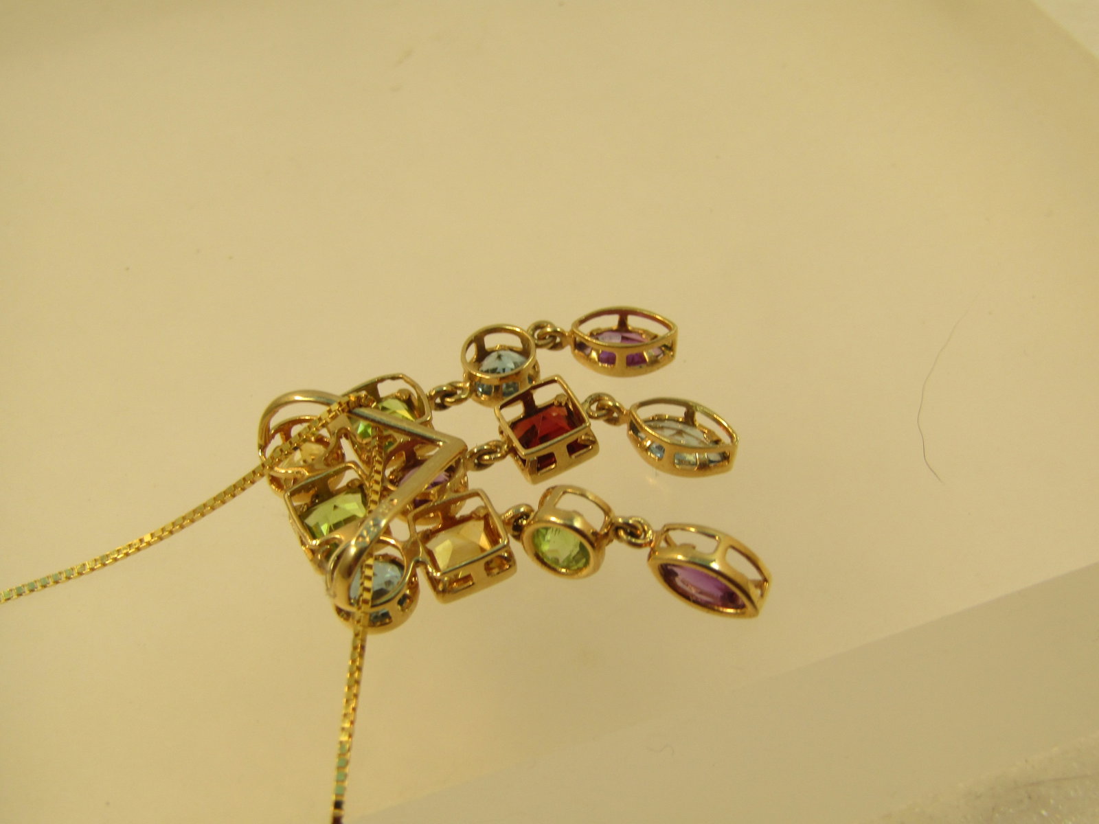Vintage 14kt Mixed Gem Dangle Pendant Necklace, 16", 1980's-1990's - 6