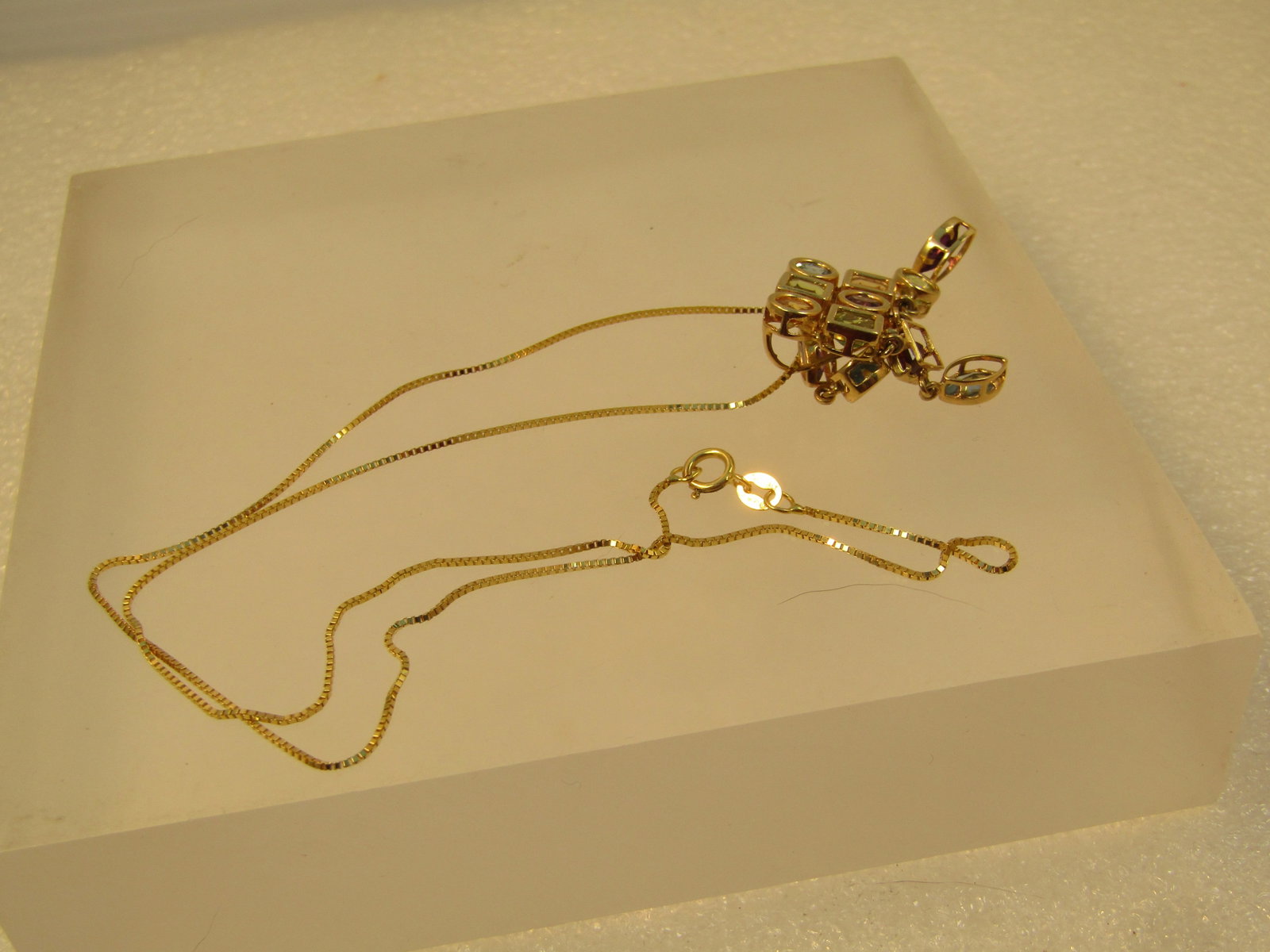 Vintage 14kt Mixed Gem Dangle Pendant Necklace, 16", 1980's-1990's - 7
