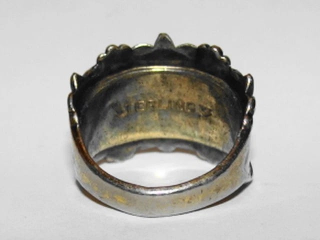 Art Deco Black Floral Enamel Ring - 5