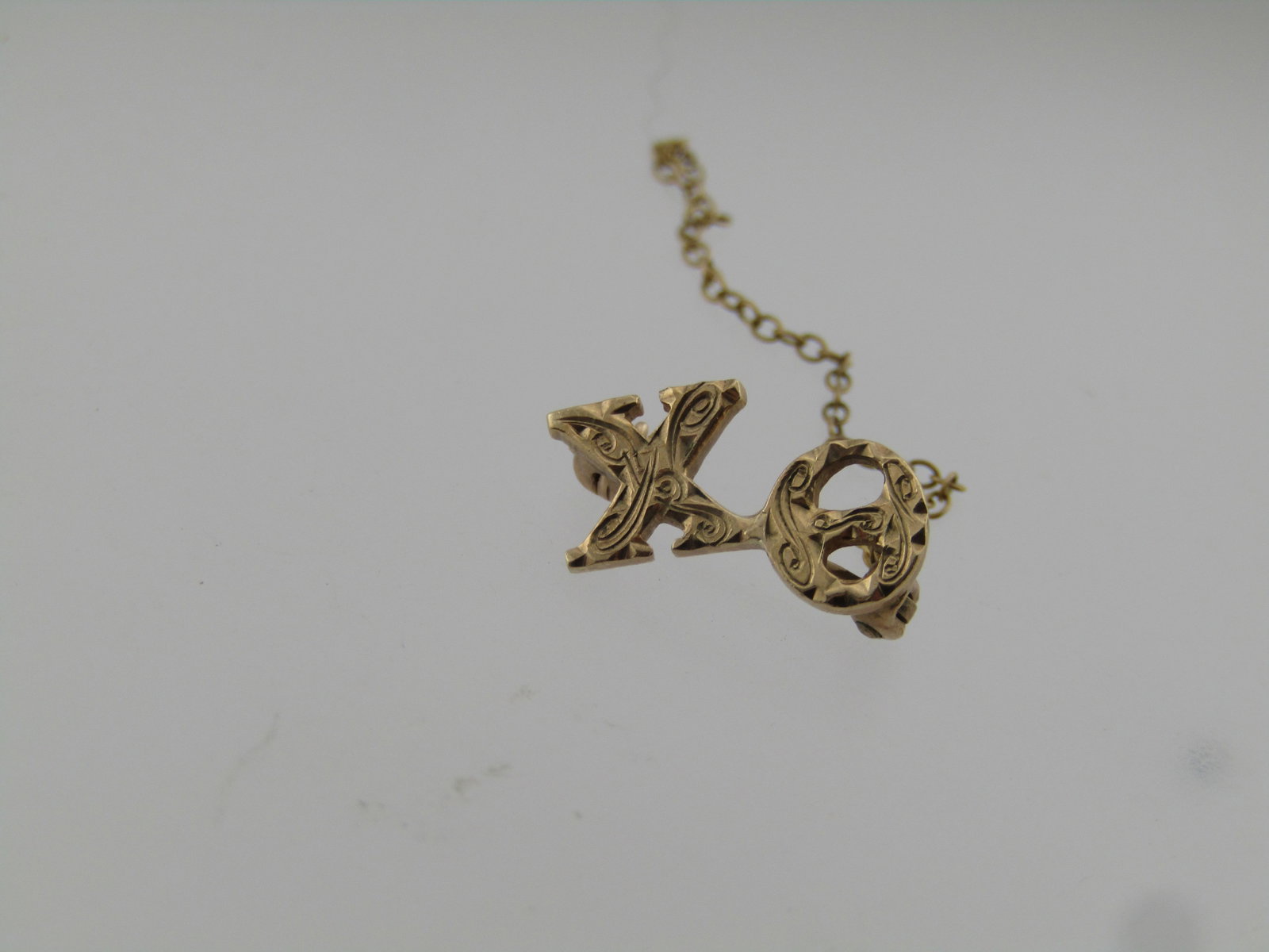 Vintage 10kt Fraternity Pin, Theta Chi, .81 grams: Title:Vintage 10kt Fraternity Pin, Theta Chi, .81 grams Description:Vintage 10kt Fraternity Pin, Theta Chi, .81 grams. It has an egraved design on the top of the letters. This believed to be