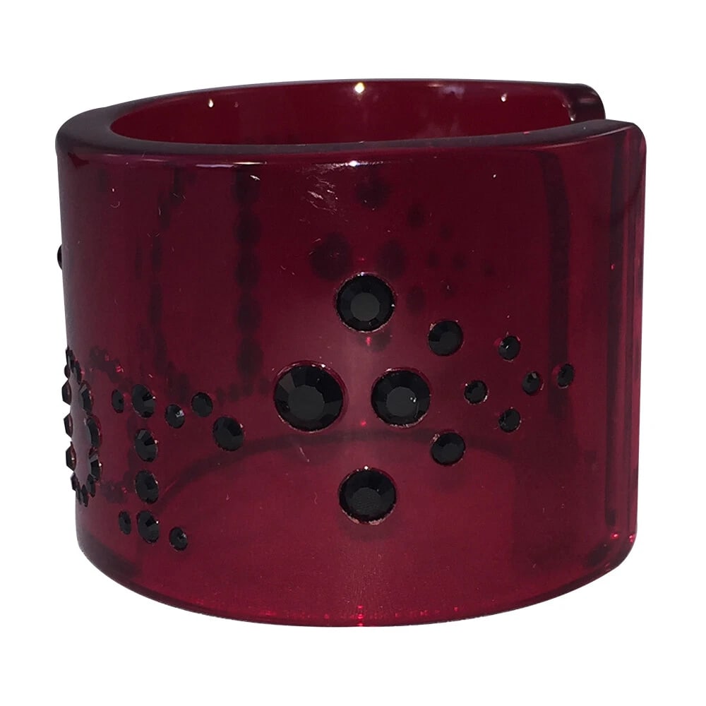 Dior Red Translucent Cuff with Black Rhinestones - 3