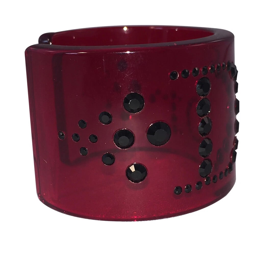 Dior Red Translucent Cuff with Black Rhinestones - 4