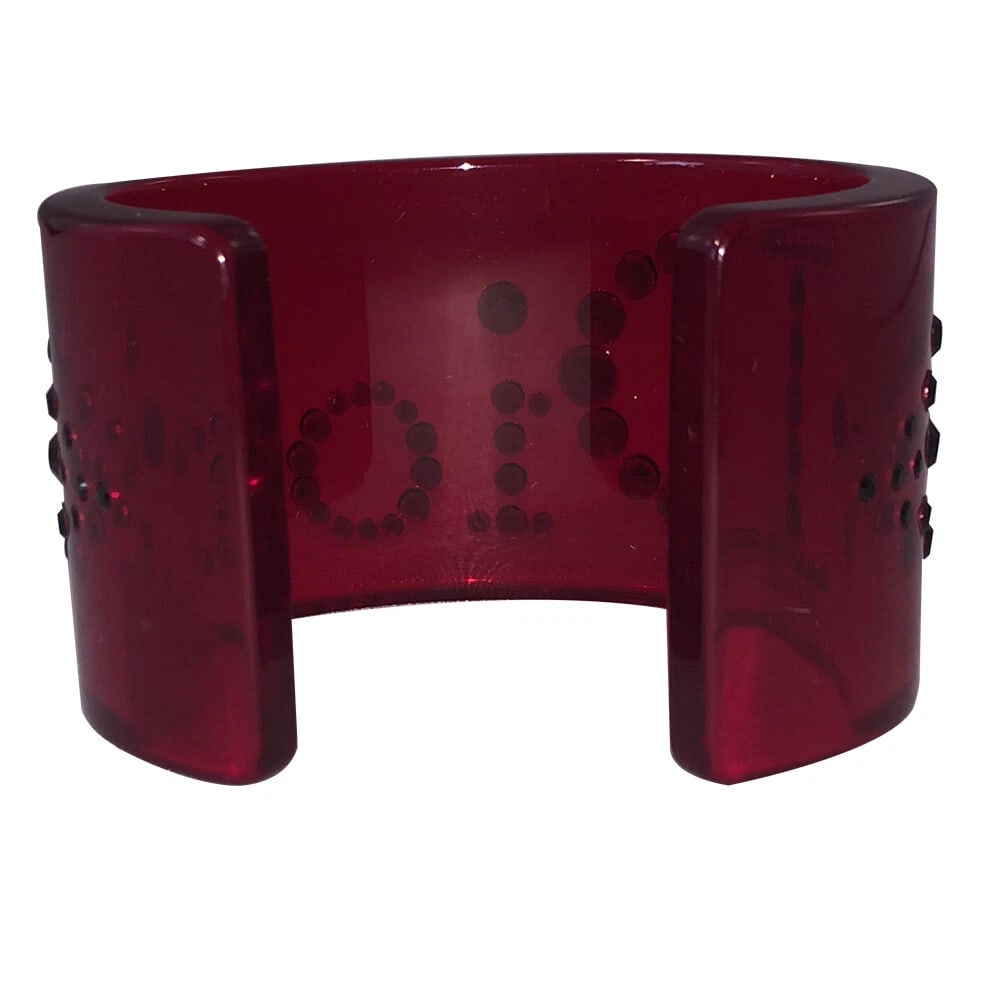 Dior Red Translucent Cuff with Black Rhinestones - 6