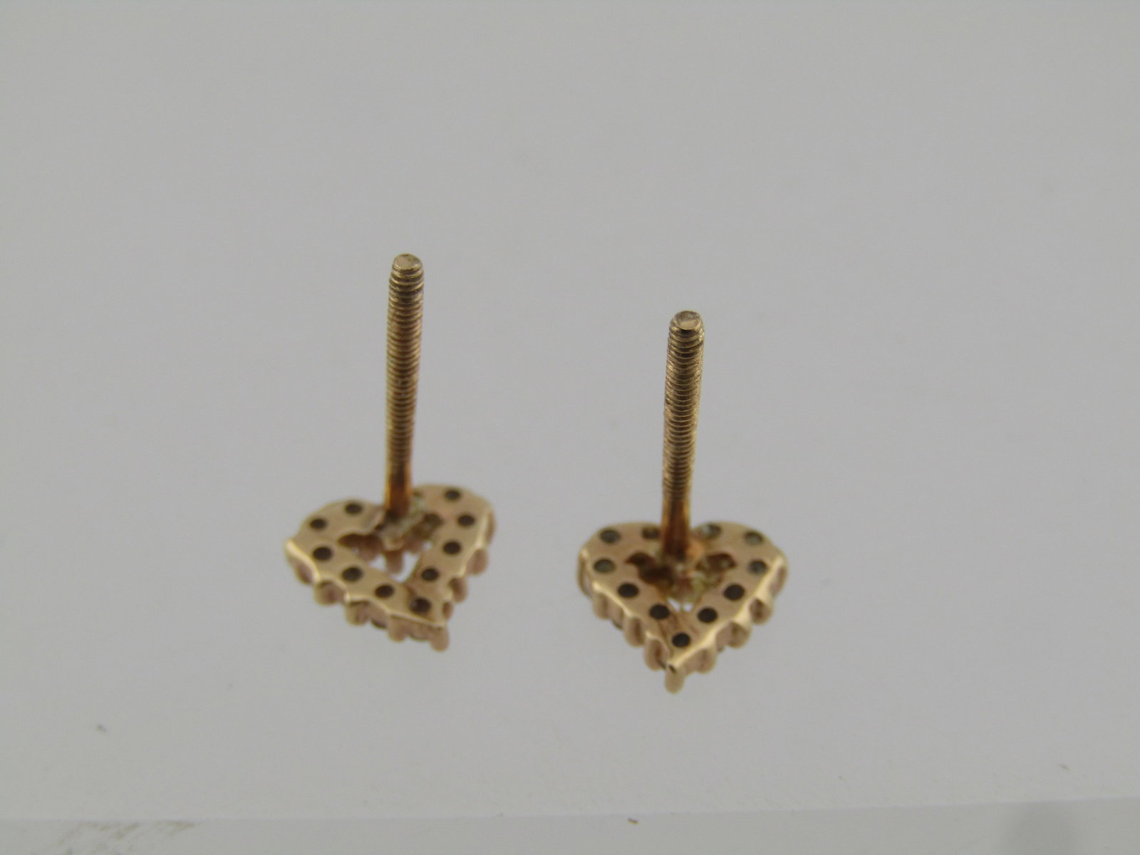 Vintage 14kt Diamond Heart Earrings, Pierced, Missing Clutches, 1970's-1980's - 3