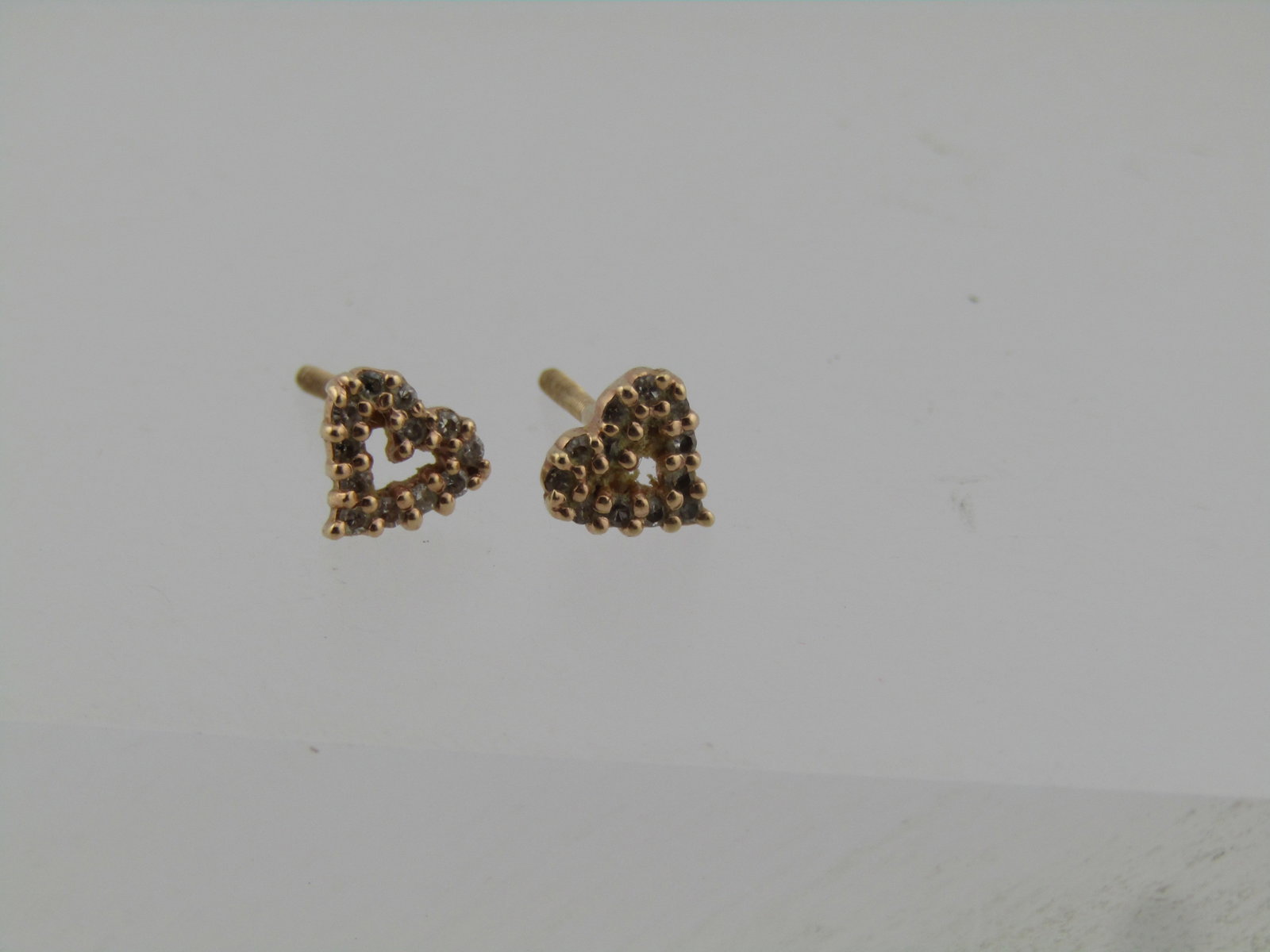 Vintage 14kt Diamond Heart Earrings, Pierced, Missing Clutches, 1970's-1980's - 6
