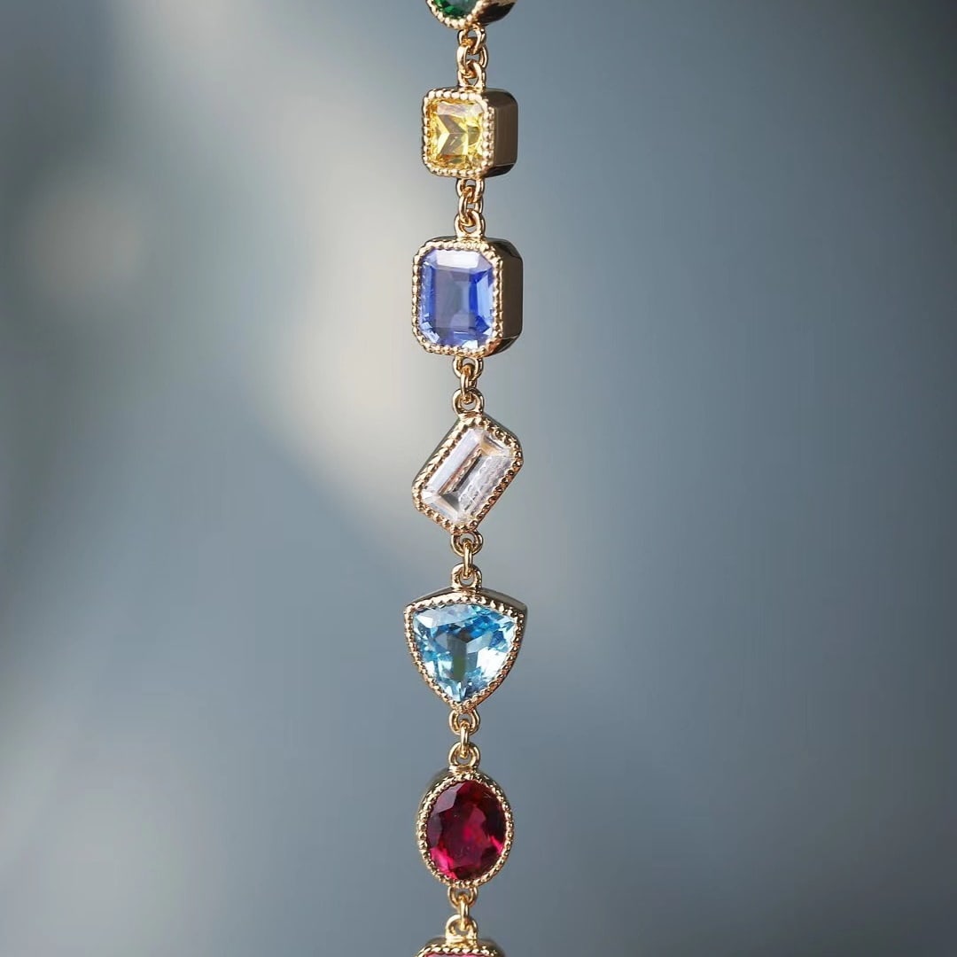 14K GOLD 2.89 CT NATURAL SAPPHIRE and AQUAMARINE and TOURMALINE and SPINEL and TSAVORITE - 2