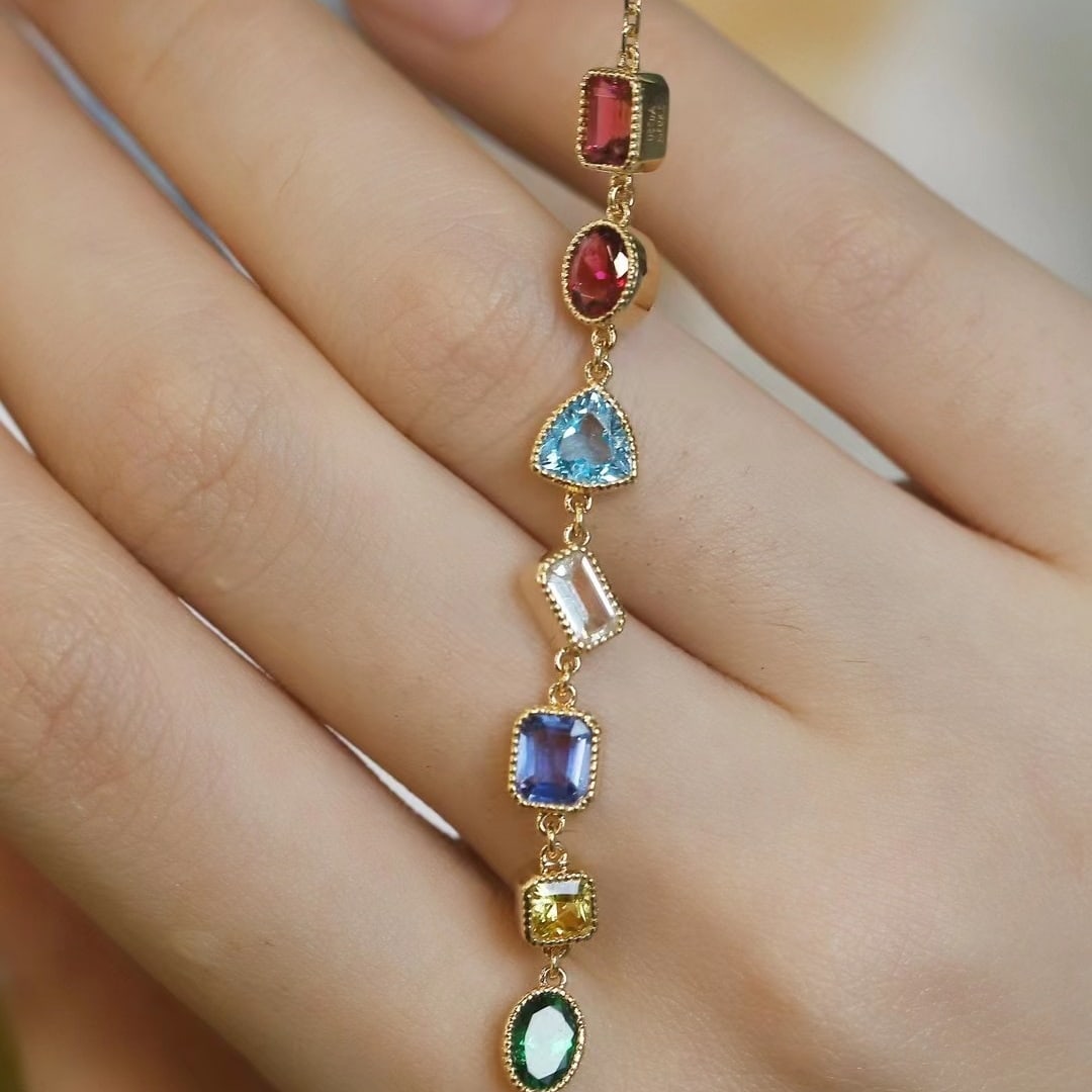 14K GOLD 2.89 CT NATURAL SAPPHIRE and AQUAMARINE and TOURMALINE and SPINEL and TSAVORITE - 3