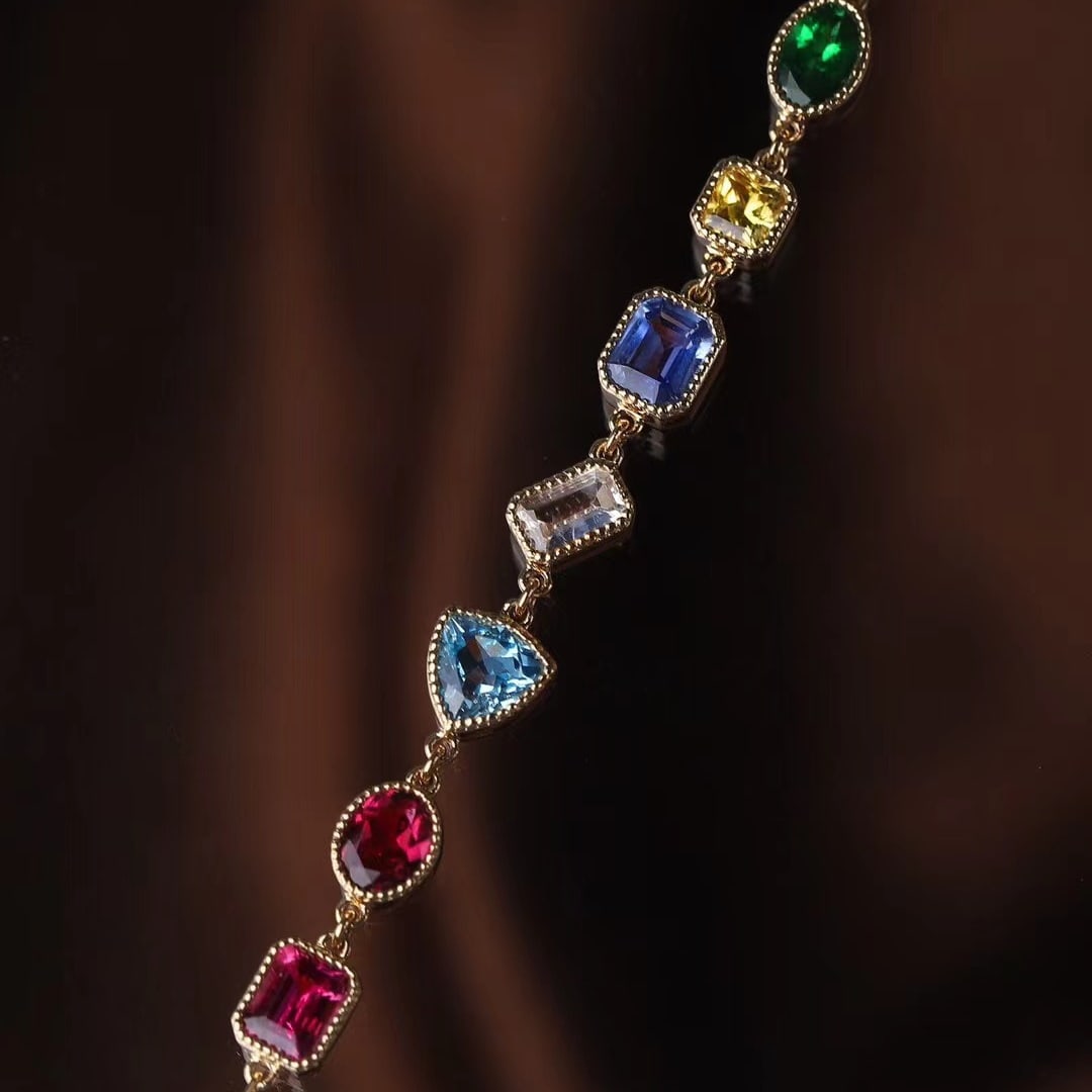 14K GOLD 2.89 CT NATURAL SAPPHIRE and AQUAMARINE and TOURMALINE and SPINEL and TSAVORITE - 4