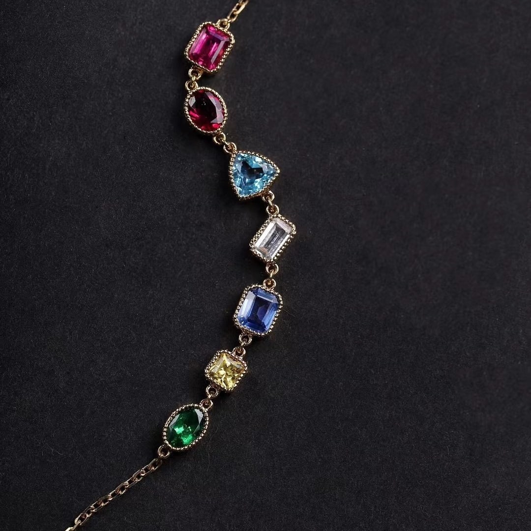 14K GOLD 2.89 CT NATURAL SAPPHIRE and AQUAMARINE and TOURMALINE and SPINEL and TSAVORITE - 5