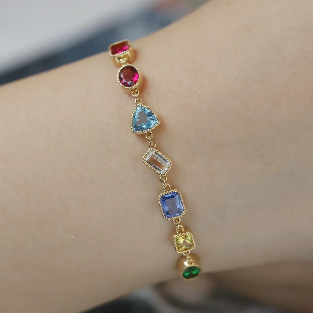 14K GOLD 2.89 CT NATURAL SAPPHIRE and AQUAMARINE and TOURMALINE and SPINEL and TSAVORITE - 6