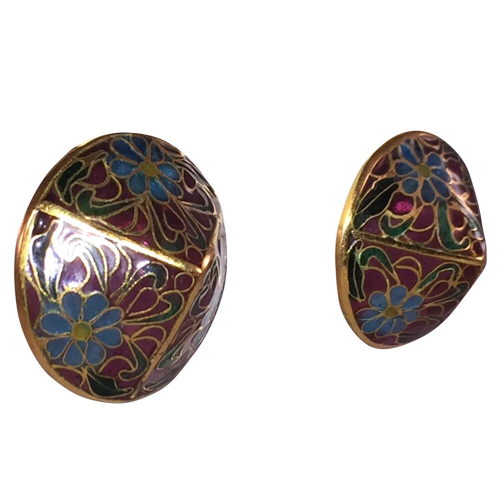 Chinese Cloisonne Pyramid Statement Earrings - 3