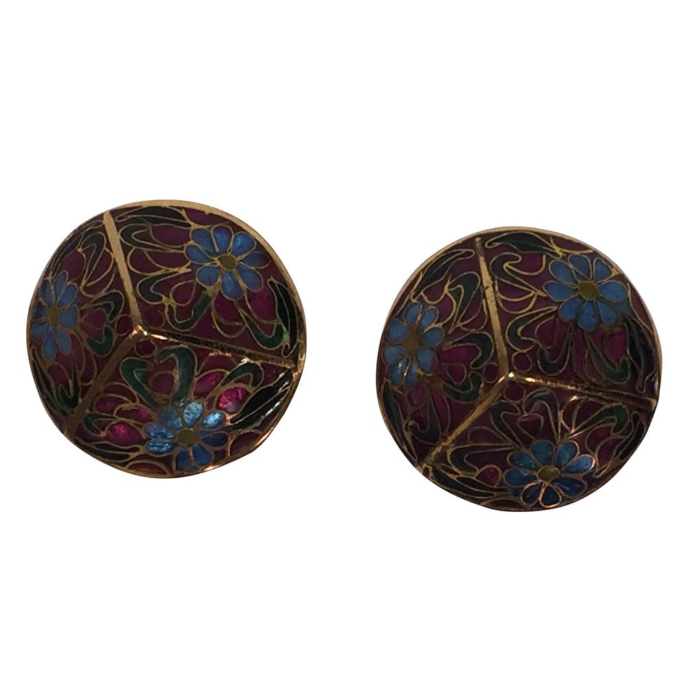 Chinese Cloisonne Pyramid Statement Earrings - 4