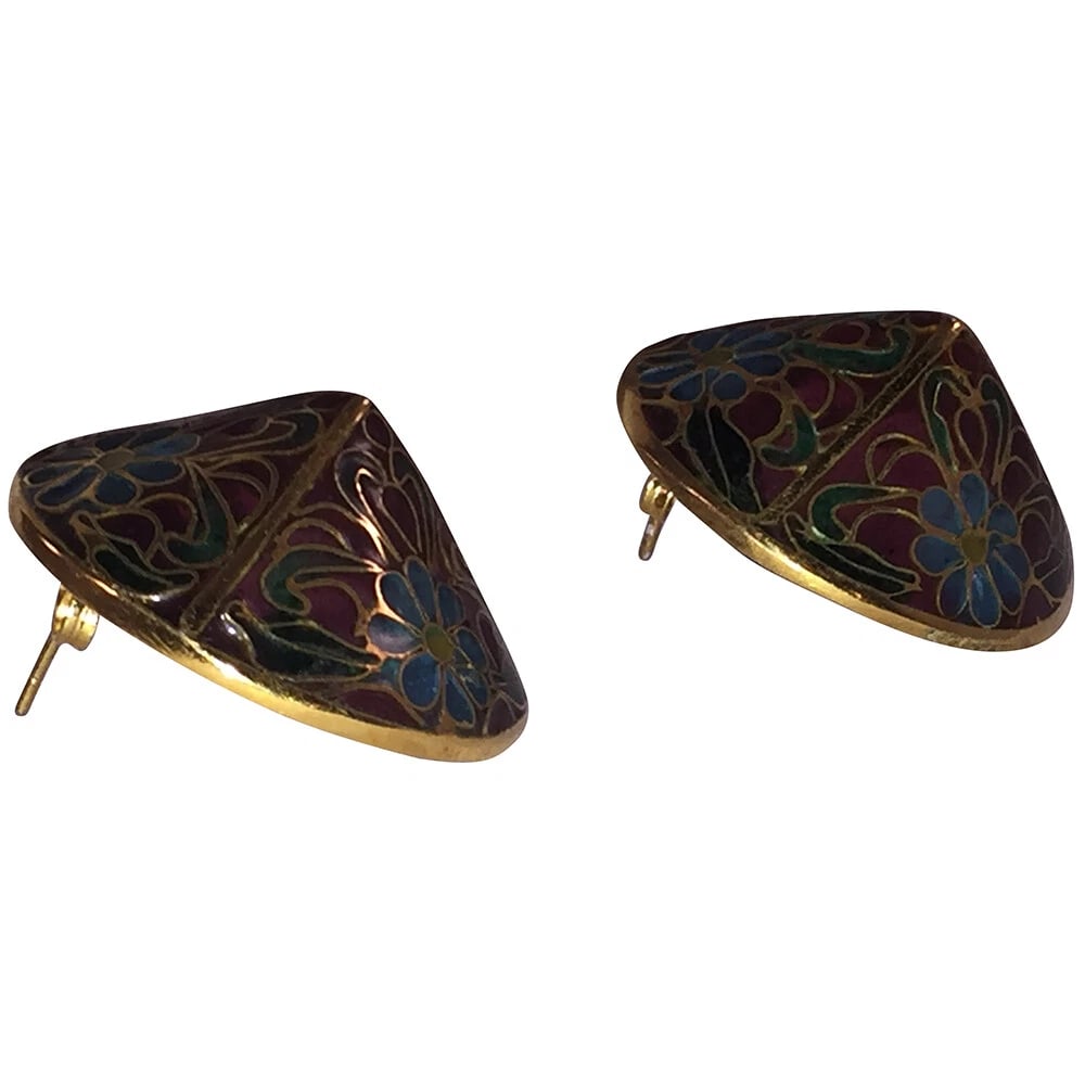 Chinese Cloisonne Pyramid Statement Earrings - 5