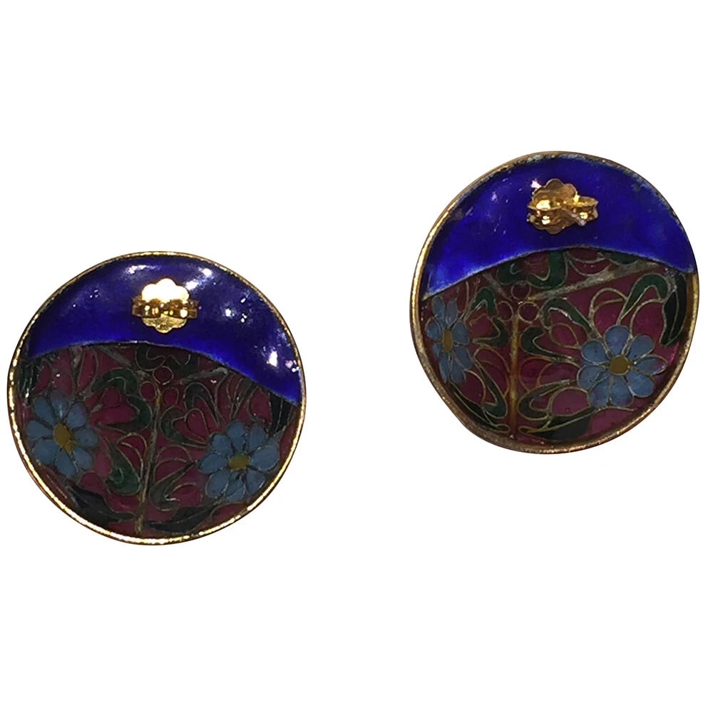 Chinese Cloisonne Pyramid Statement Earrings - 6