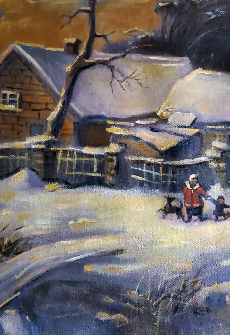Oil painting Village winter sunset Daniil Litvinov - 2
