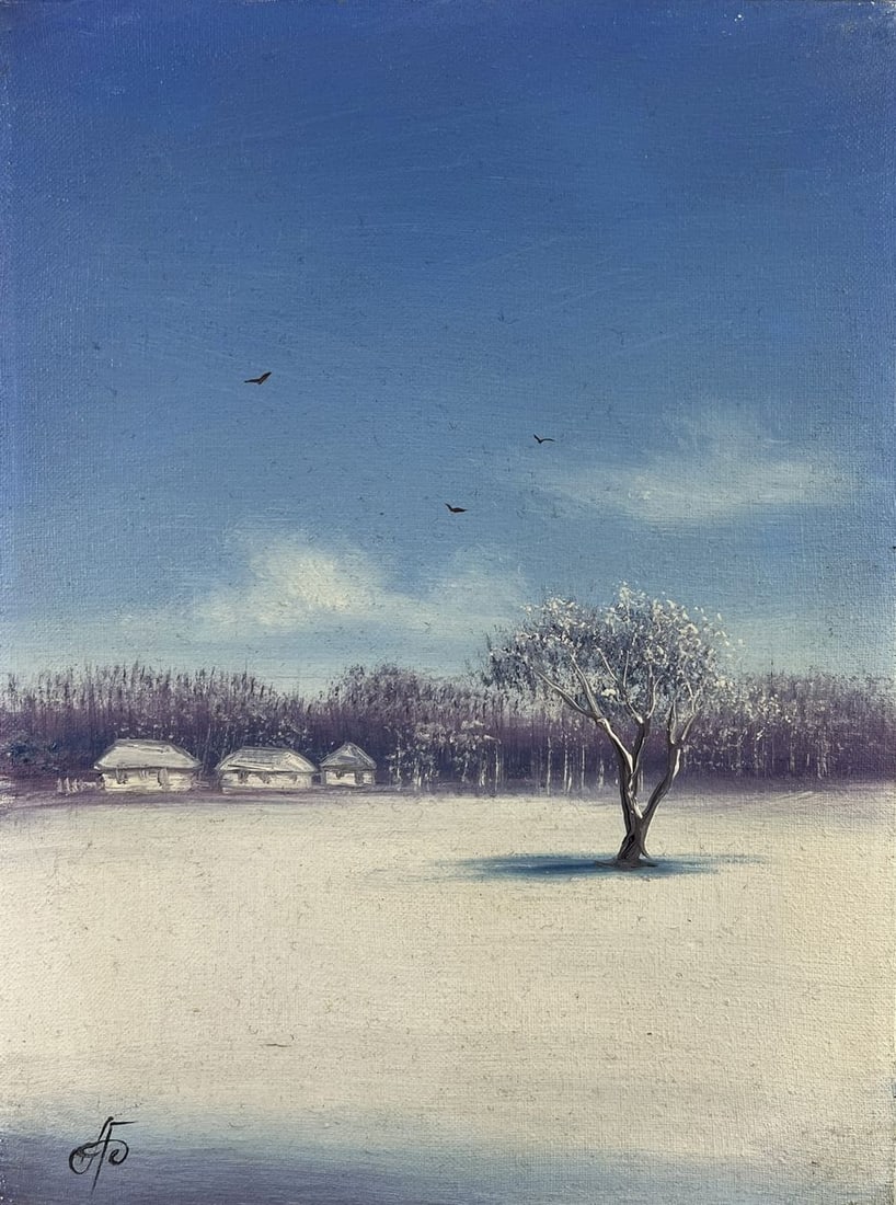 Oil painting Winter cold landscape at dawn Andrei Bagno - 3