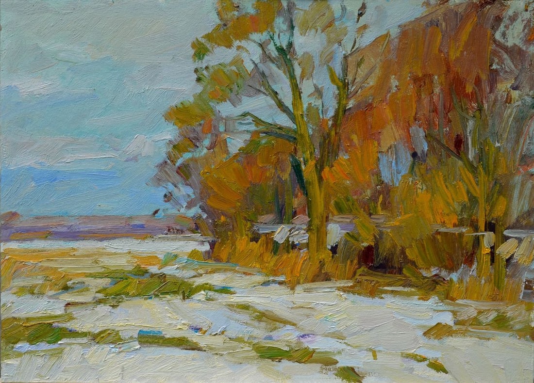 Oli painting The first snow Tepeta Miacheslav: Title: Oli painting The first snow Tepeta Miacheslav Description: NoTep 114 *** ABOUT THIS PAINTING *** * TITLE: The first snow" * ARTISTS: Tepeta Miacheslav * SIZE: 50'70 cm/'19.68x27.55 inches' *