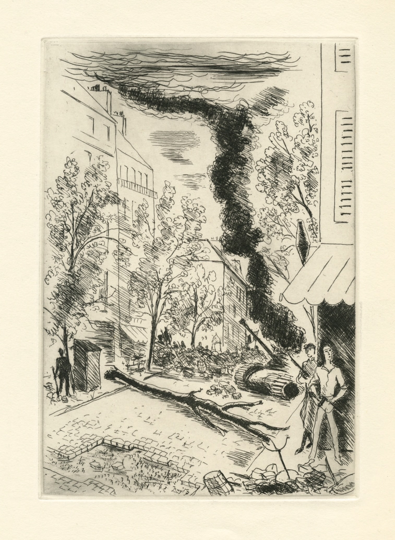Andre Dignimont original etching: Title: Andre Dignimont original etching Description: Medium: original etching. Printed in 1945 and published in edition of 1000 on Velin de Lana cream wove paper for the "Jours de gloire" portfolio.