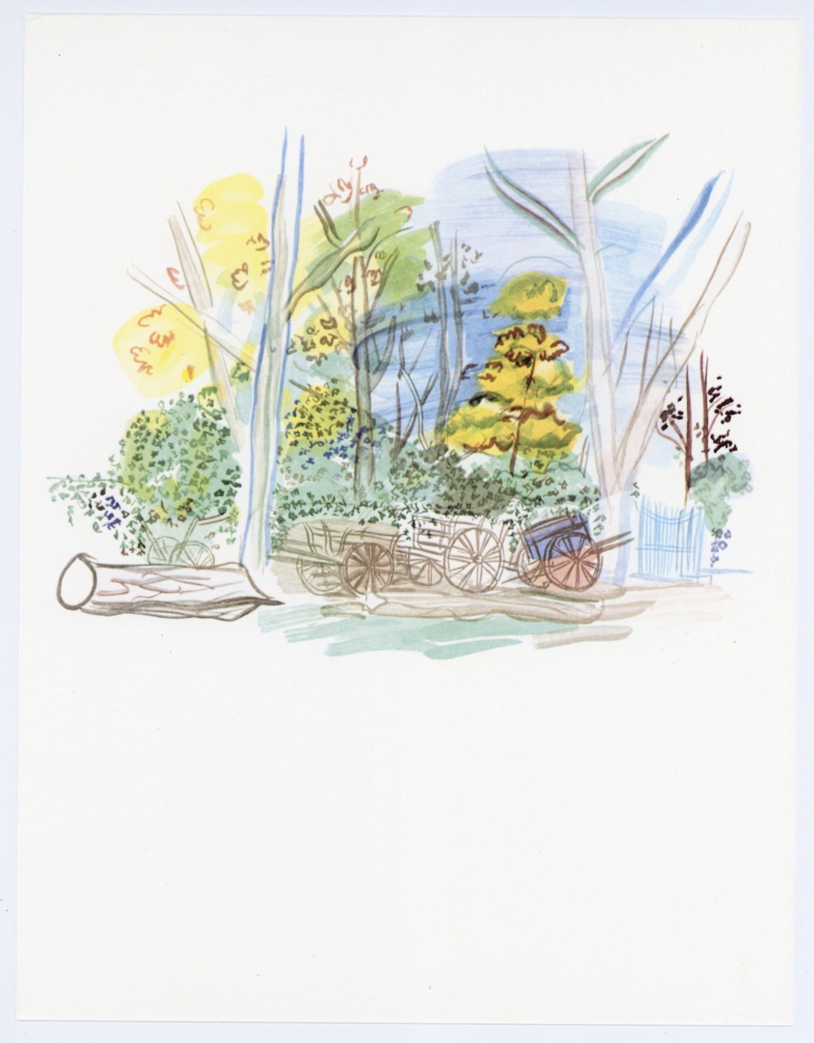 Raoul Dufy "Le cimetiere des carrioles" from Vacances Forcees: Title: Raoul Dufy "Le cimetiere des carrioles" from Vacances Forcees Description: Medium: offset lithograph (after the watercolor). Printed in 1970 on velin bouffant paper from the Papeteries