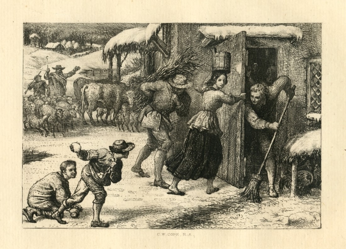 Charles West Cope original etching "Winter Song": Title: Charles West Cope original etching "Winter Song" Description: Medium: original etching. This impression on laid paper was printed in London in 1868 for the rare first volume of P. G.