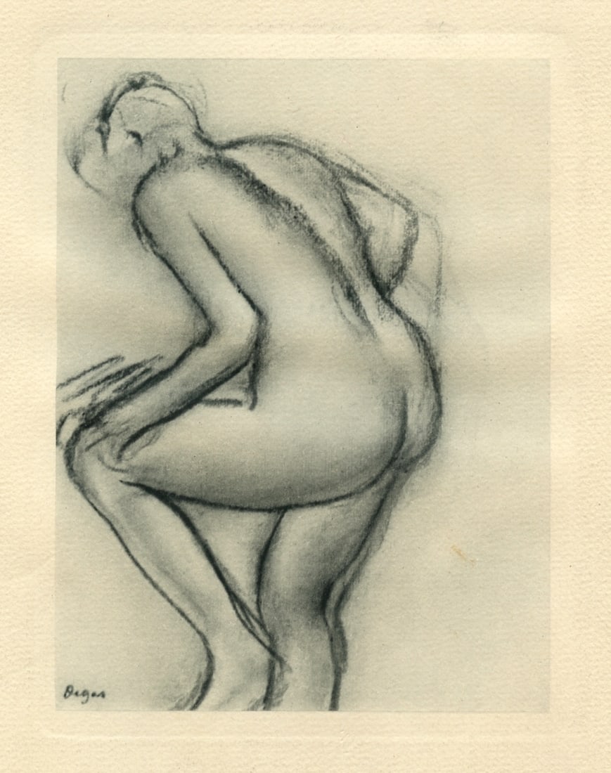Edgar Degas "Etude de nu": Title: Edgar Degas "Etude de nu" Description: Medium: engraving (after the drawing). Printed on laid paper and published in Paris in 1948 by Braun et Cie for the cover of a scarce portfolio. The