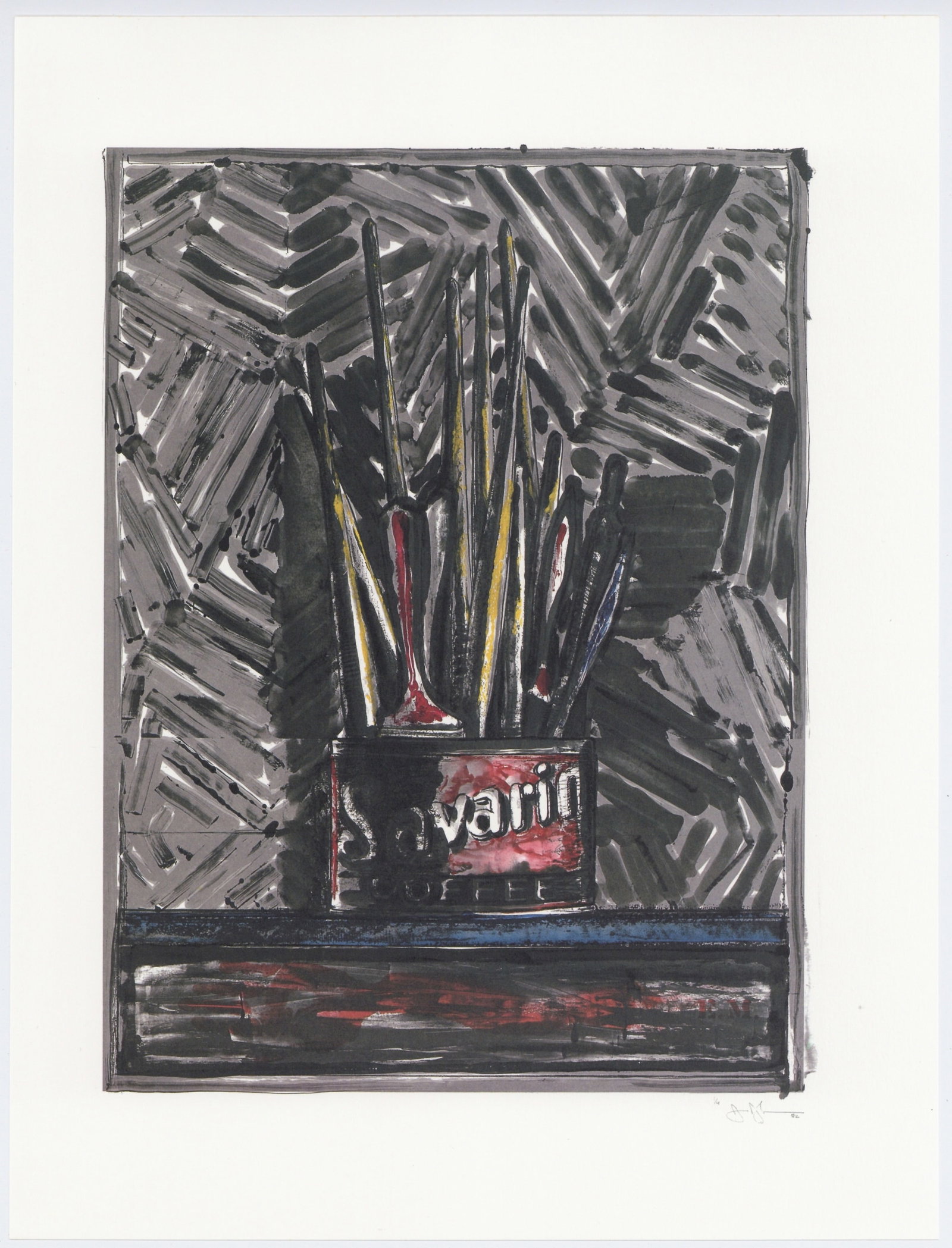 Jasper Johns "Savarin" 1982: Title: Jasper Johns "Savarin" 1982 Description: Medium: offset lithograph (after the monotype). This is an offset lithograph reproducing one of Jasper Johns' Savarin monotypes, and it was printed by