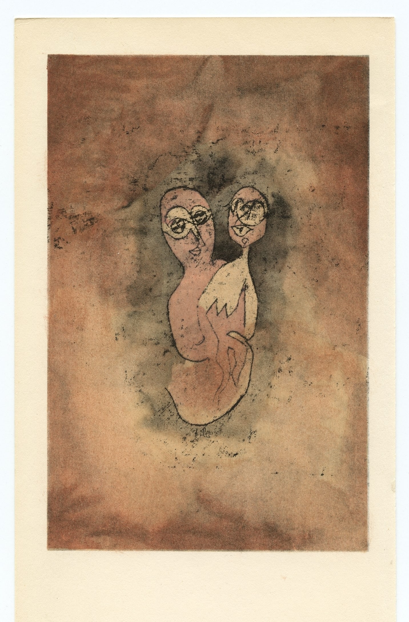 Paul Klee pochoir "Adam and little Eve": Title: Paul Klee pochoir "Adam and little Eve" Description: Medium: pochoir (after the 1921 watercolor). Printed in Paris by Daniel Jacomet and published in 1959 by Heinz Berggruen. The image