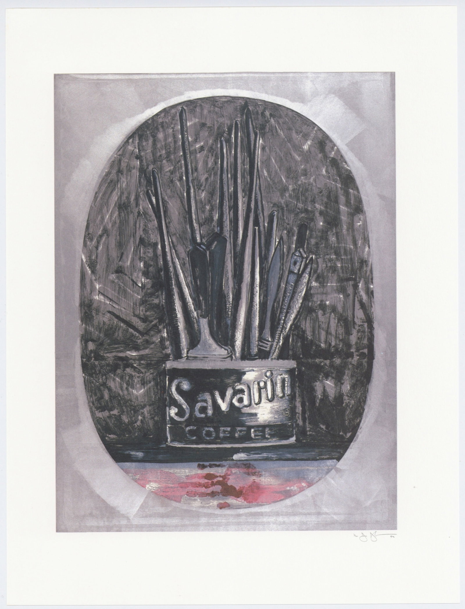 Jasper Johns "Savarin" 1982: Title: Jasper Johns "Savarin" 1982 Description: Medium: offset lithograph (after the monotype). This is an offset lithograph reproducing one of Jasper Johns' Savarin monotypes, and it was printed by