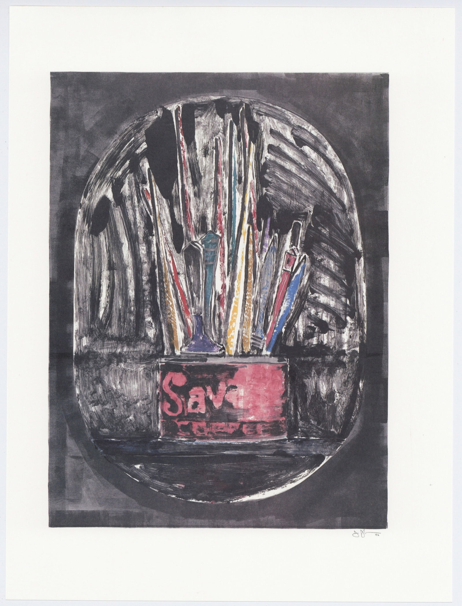 Jasper Johns "Savarin" 1982: Title: Jasper Johns "Savarin" 1982 Description: Medium: offset lithograph (after the monotype). This is an offset lithograph reproducing one of Jasper Johns' Savarin monotypes, and it was printed by