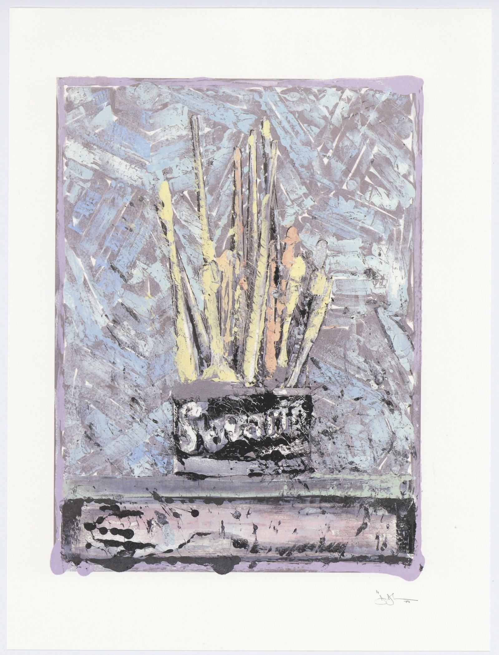 Jasper Johns "Savarin" 1982: Title: Jasper Johns "Savarin" 1982 Description: Medium: offset lithograph (after the monotype). This is an offset lithograph reproducing one of Jasper Johns' Savarin monotypes, and it was printed by