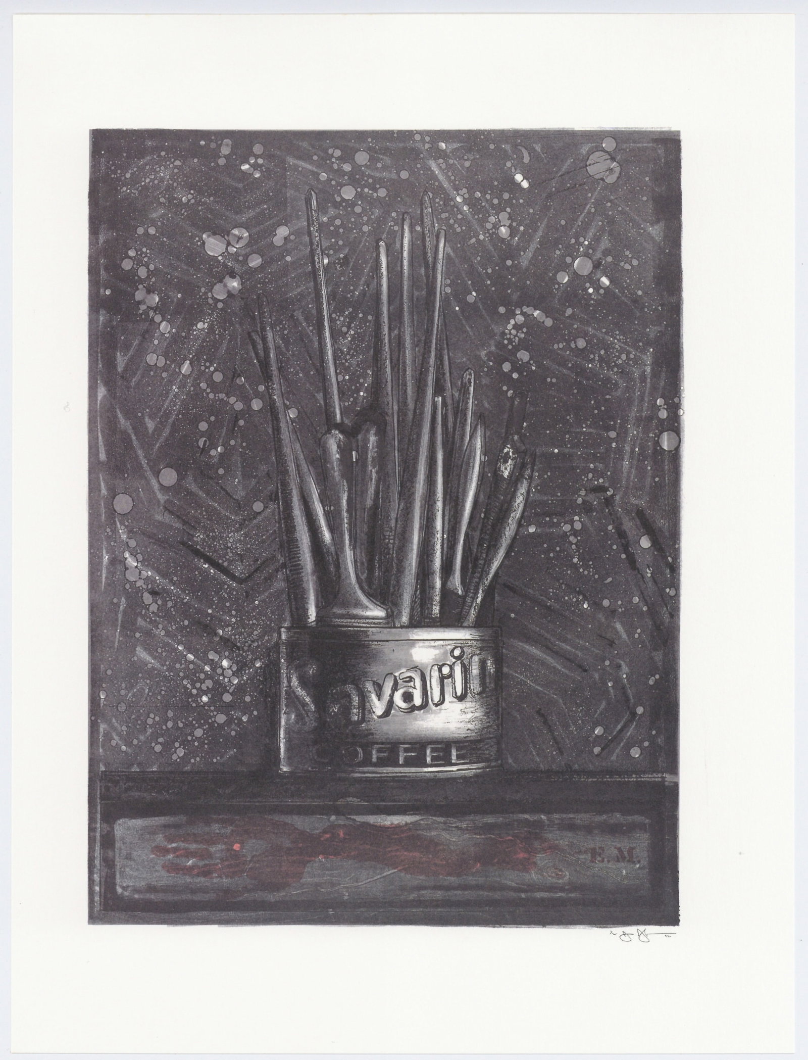Jasper Johns "Savarin" 1982: Title: Jasper Johns "Savarin" 1982 Description: Medium: offset lithograph (after the monotype). This is an offset lithograph reproducing one of Jasper Johns' Savarin monotypes, and it was printed by