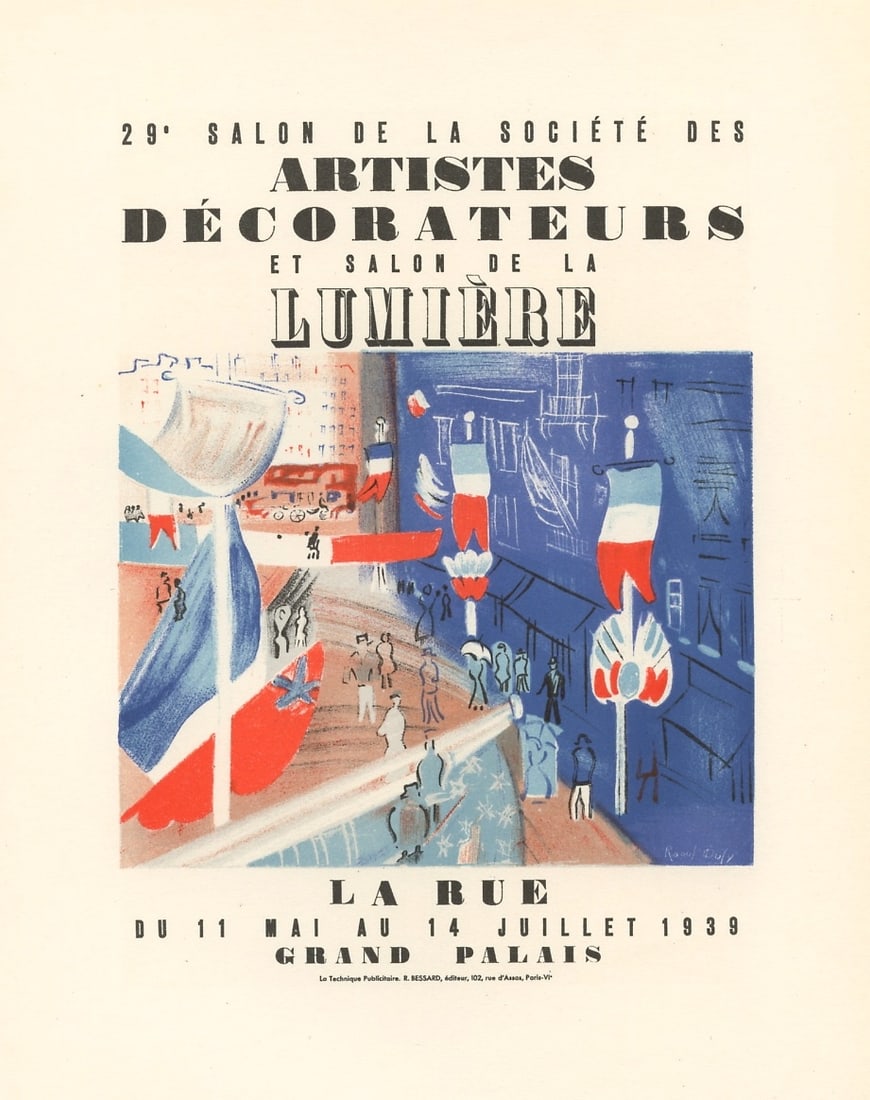 Raoul Dufy lithograph poster "Salon des Artistes Decorateurs": Title: Raoul Dufy lithograph poster "Salon des Artistes Decorateurs" Description: Medium: lithograph (after the original lithograph poster). This poster was executed in 1939 by Raoul Dufy. The