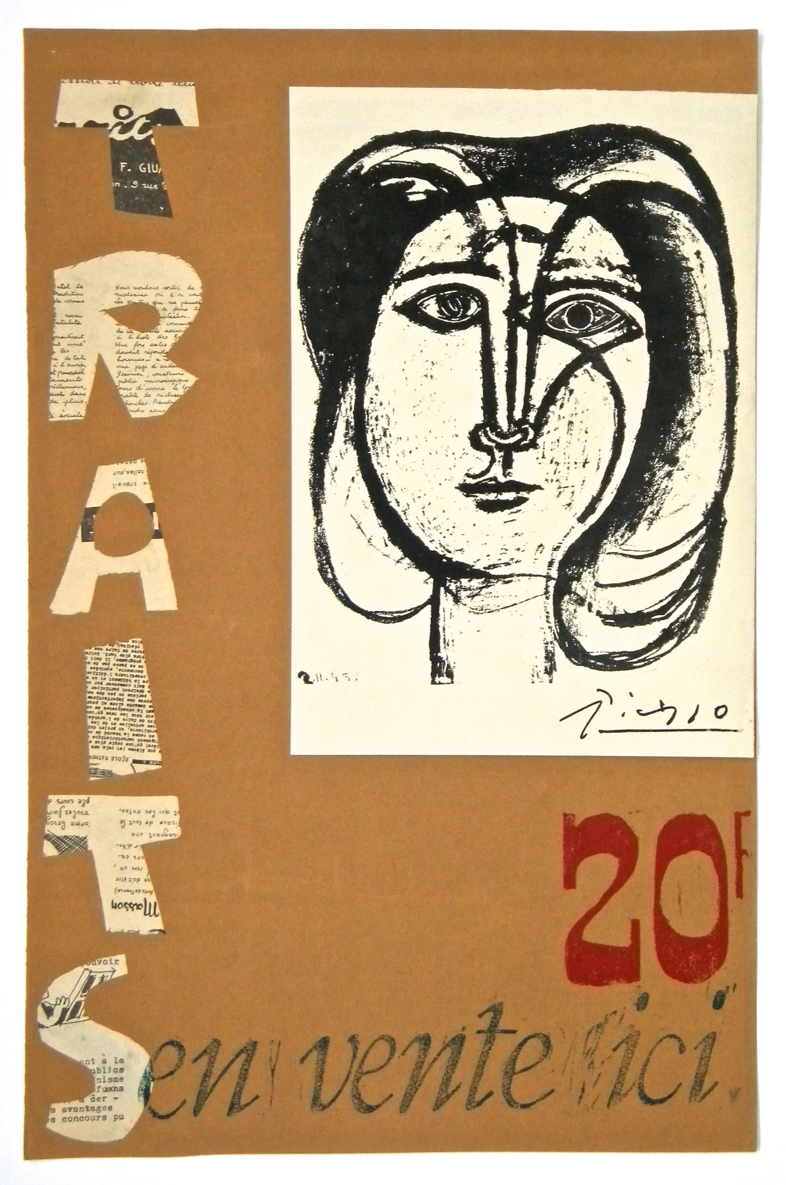Pablo Picasso lithograph poster and collage | Traits, Tete de femme (1 of 1)