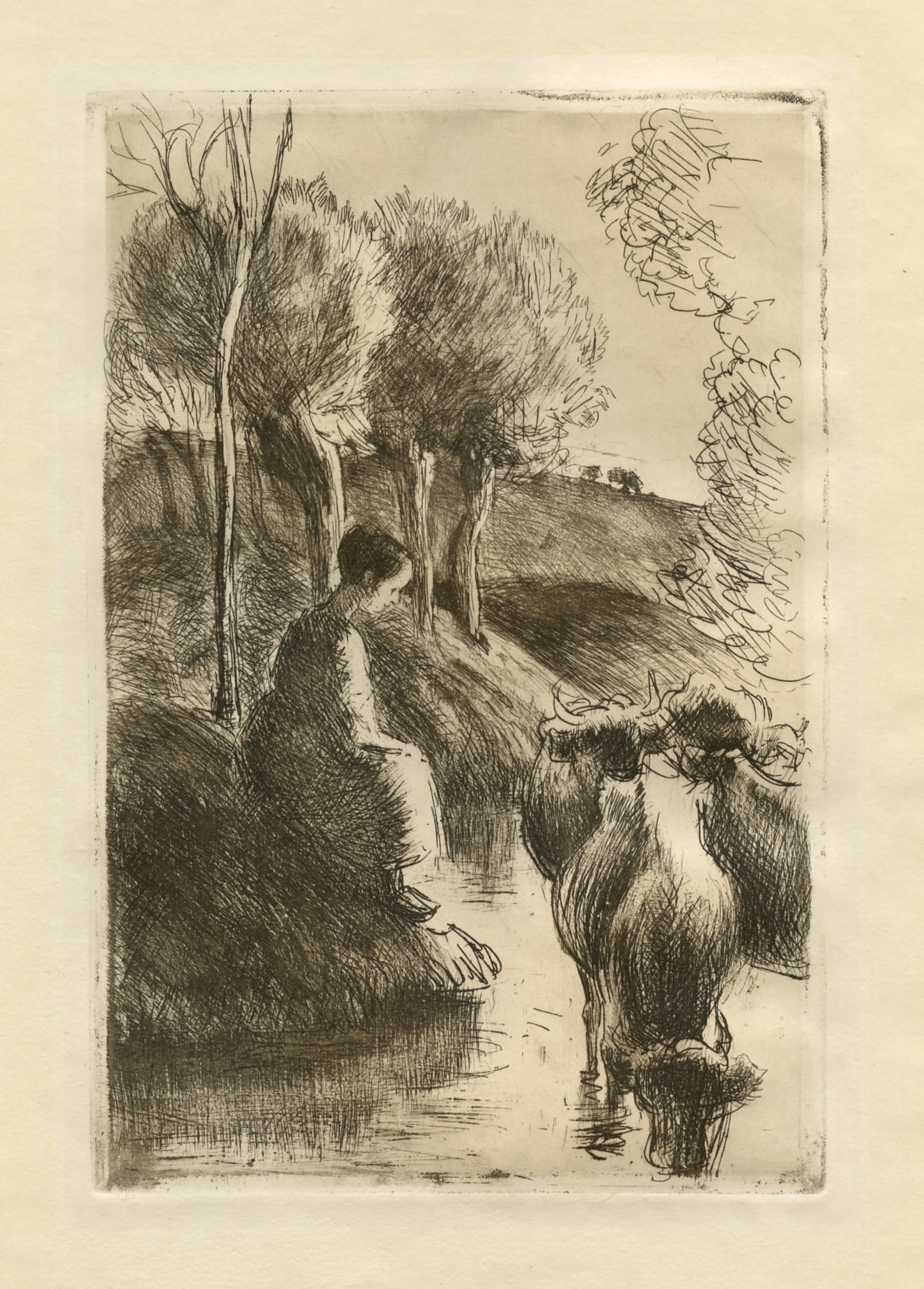 Camille Pissarro "Vachere au Bord de l'Eau" original etching on japon paper (1 of 1)