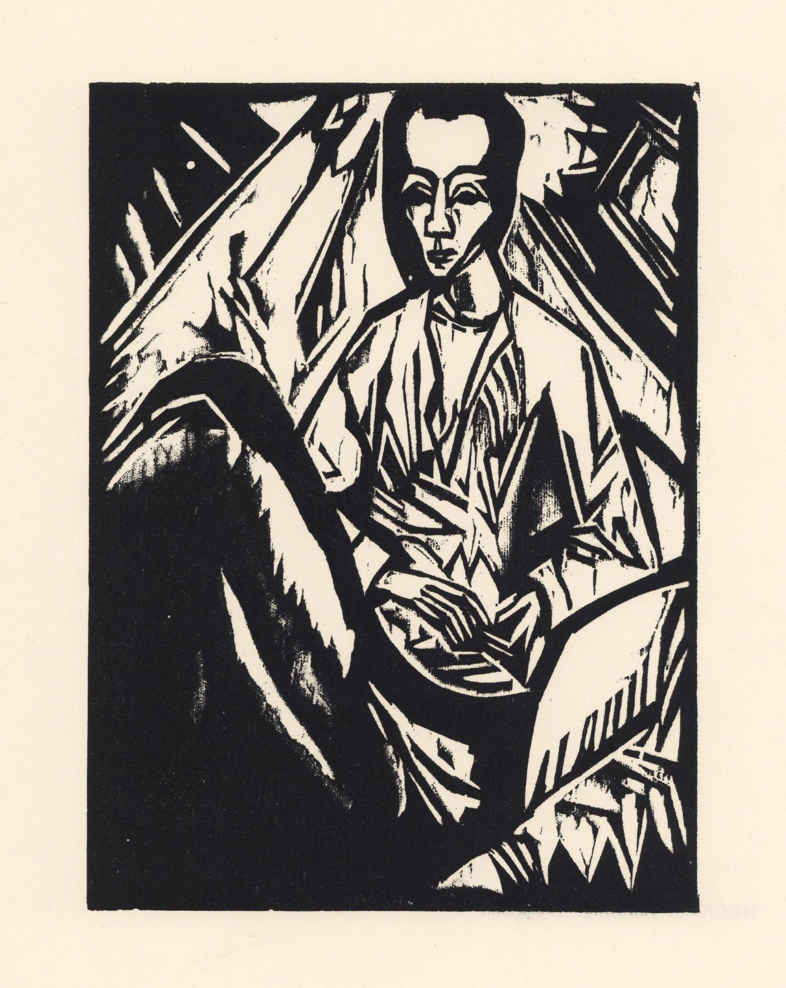 Erich Heckel original woodcut "Sick Girl" (Krankes Madchen): Title: Erich Heckel original woodcut "Sick Girl" (Krankes Madchen) Description: Medium: original woodcut. Printed in 1920 for the Deutsche Graphiker der Gegenwart portfolio, and published in Leipzig