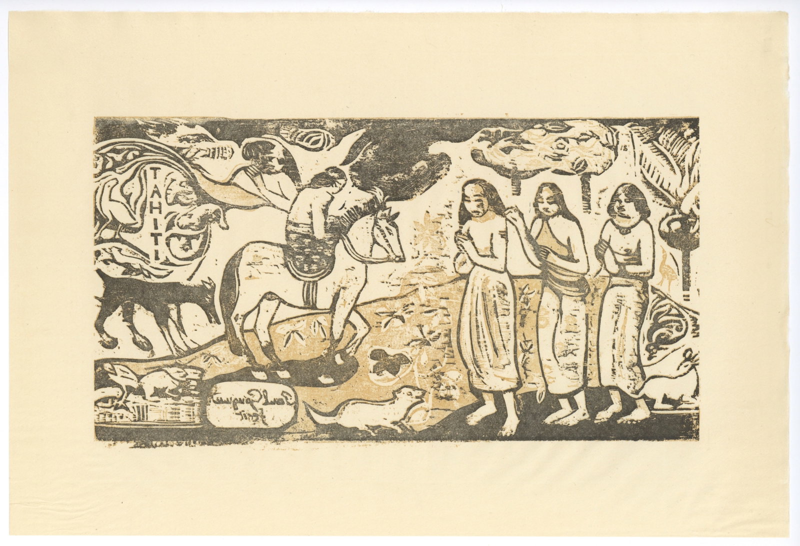 Paul Gauguin "Changement de residence": Title: Paul Gauguin "Changement de residence" Description: The English title is "Changing Residence". This impression (after the original woodcut) was printed on japon paper in 1943 in an edition of