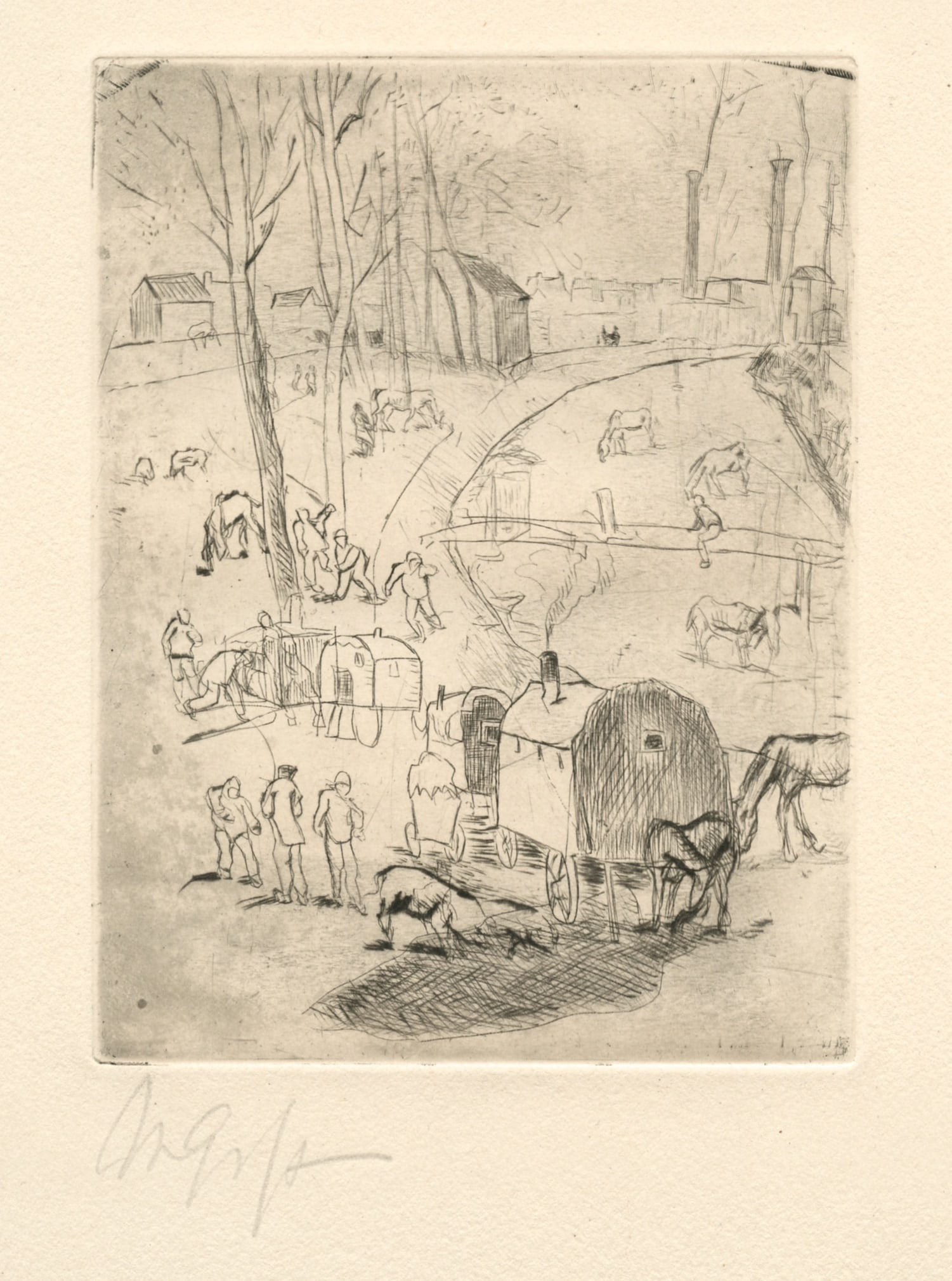 Rudolf Grossmann "Zigeunerwagen" signed original etching (1 of 1)