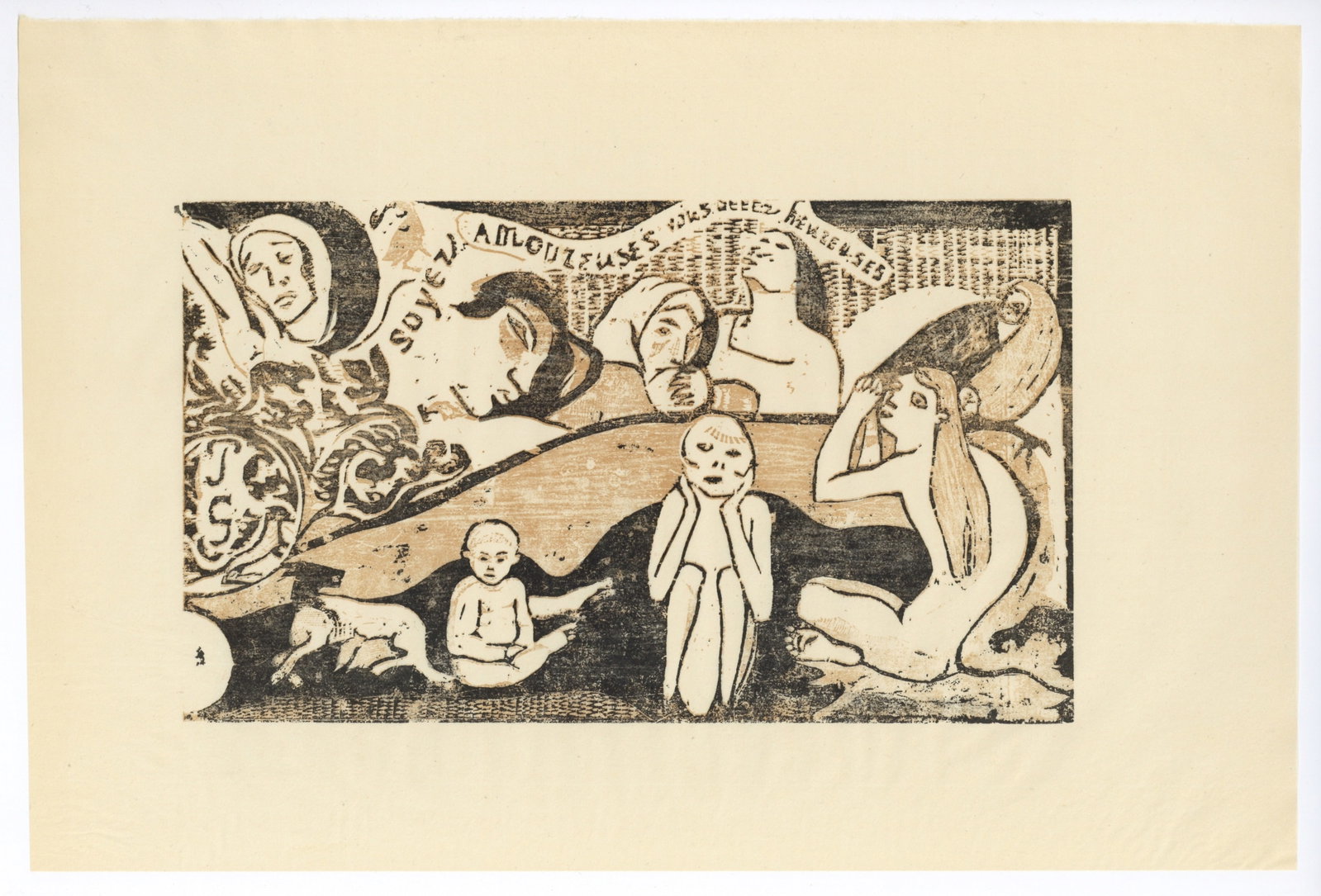 Paul Gauguin "Soyez amoureuses, vous serez heureuses": Title: Paul Gauguin "Soyez amoureuses, vous serez heureuses" Description: The English title is "Be in Love and You Will Be Happy". This impression (after the original woodcut) was printed on japon