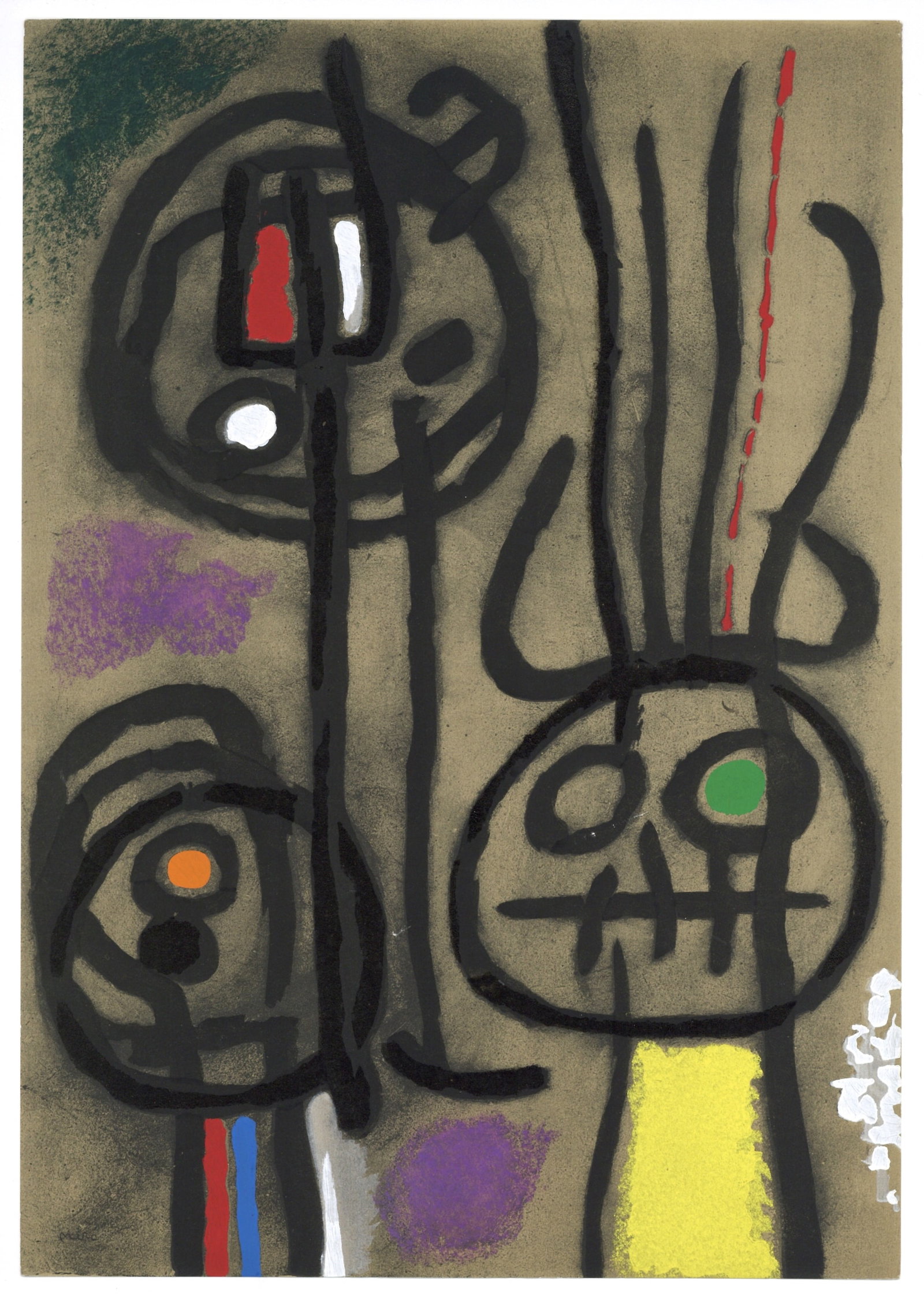 Joan Miro "Personnage et oiseau" pochoir 1965 | Cartones: Title: Joan Miro "Personnage et oiseau" pochoir 1965 | Cartones Description: Medium: pochoir (after the oil on paper). Printed in 1965 at the atelier Daniel Jacomet in an edition of 1200 for the rare