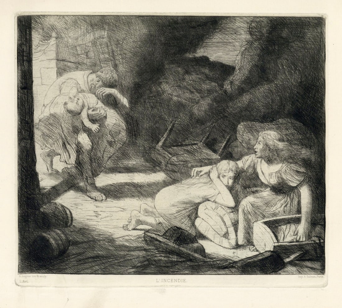Alphonse Legros original etching "L'Incendie" (1 of 1)