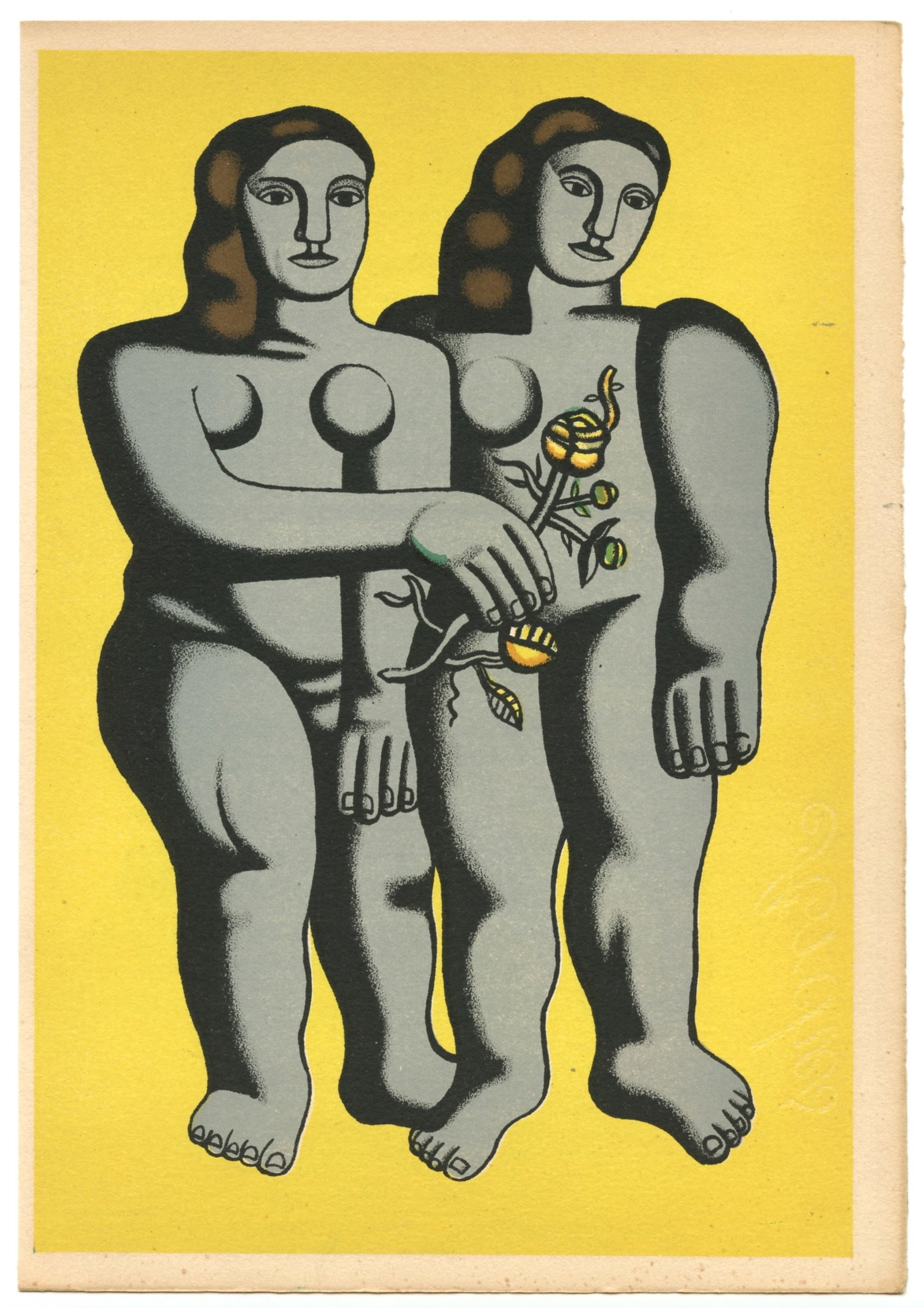 Fernand Leger lithograph "Les deux soeurs": Title: Fernand Leger lithograph "Les deux soeurs" Description: Medium: lithograph (after the painting). Printed in 1952 by Mourlot Freres on Arches paper and published in Paris by Louis Carre in an