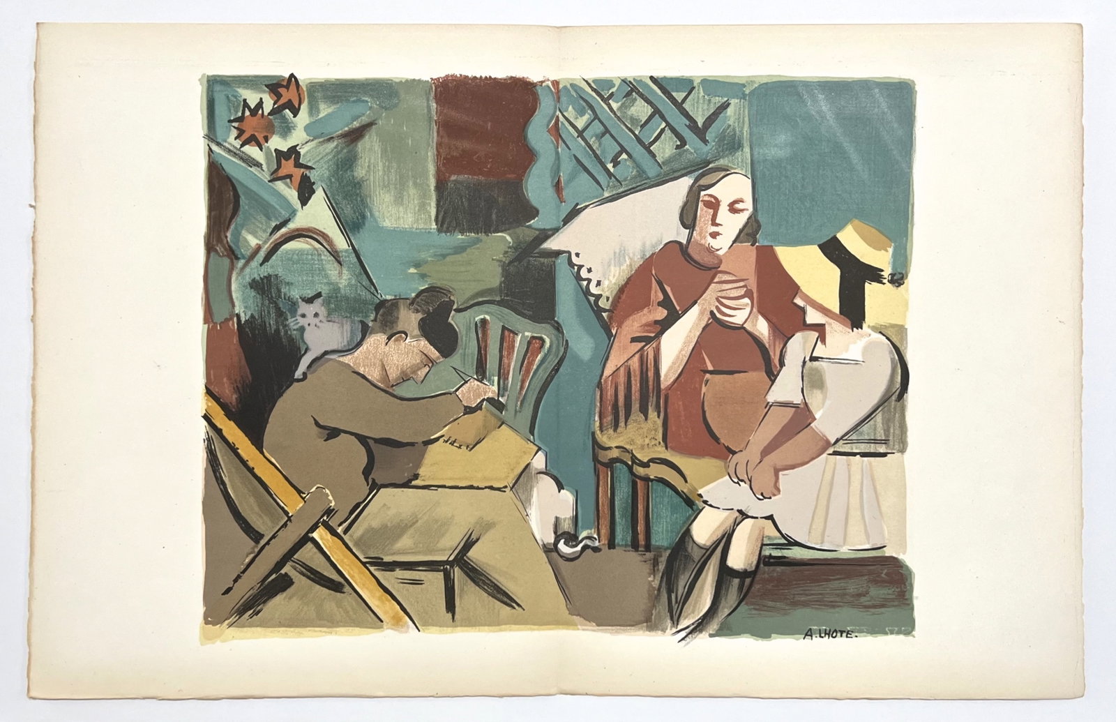 Andre Lhote original lithograph "Au jardin": Title: Andre Lhote original lithograph "Au jardin" Description: Medium: original lithograph. This richly inked impression was printed in 1960 at the atelier Mourlot in an edition of 200 on Marais