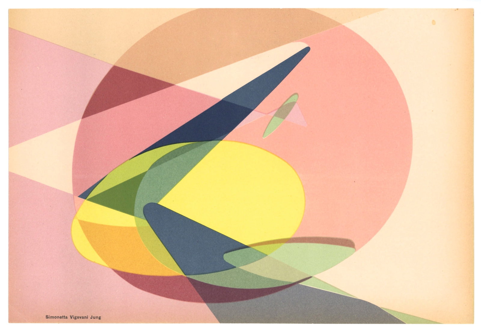 Simonetta Vigevani Jung lithograph, 1955: Title: Simonetta Vigevani Jung lithograph, 1955 Description: Medium: lithograph. Printed in 1955 and published in Milan by Groupe Espace for the very rare Documenti d'Arte d'Oggi. Size: 8 1/2 x 12