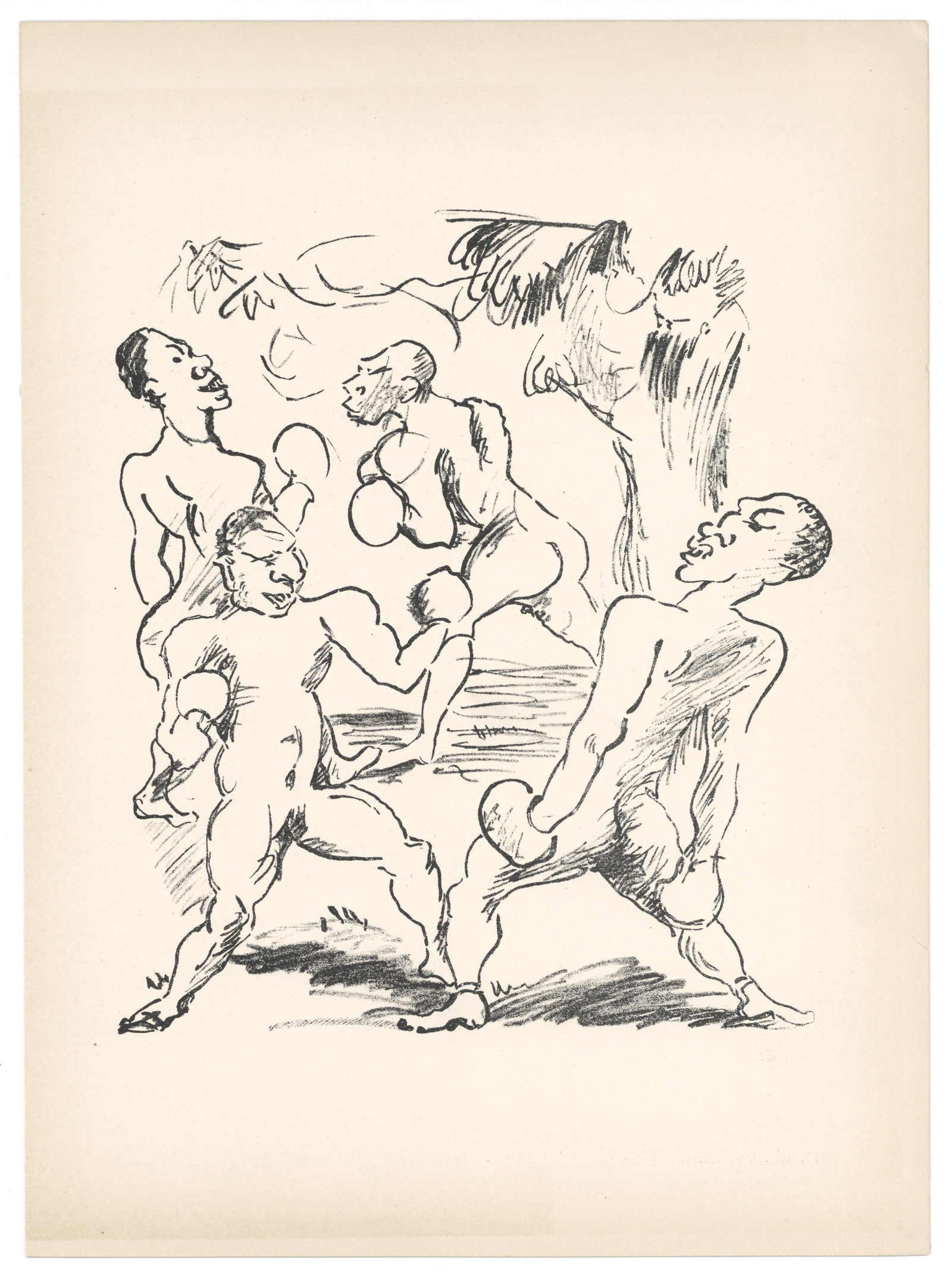 Rudolf Grossmann original lithograph "The Boxers": Title: Rudolf Grossmann original lithograph "The Boxers" Description: Medium: original lithograph. Printed in 1920 on smooth wove paper for the Deutsche Graphiker der Gegenwart portfolio, and
