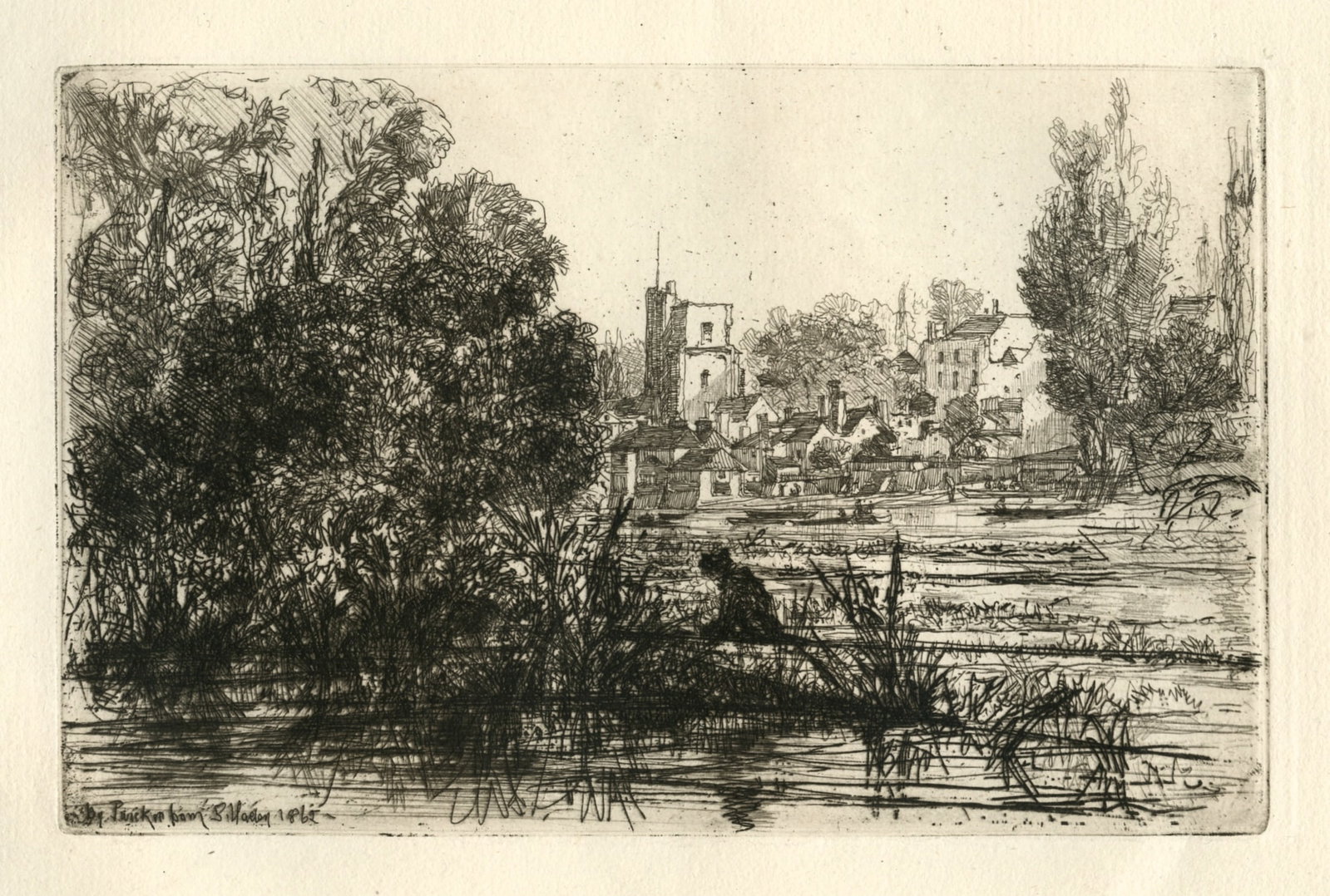 Seymour Haden original etching "Twickenham Church": Title: Seymour Haden original etching "Twickenham Church" Description: Medium: original etching with drypoint. Catalogue reference: Schneiderman 98. Executed in 1865; this is a rich, dark impression