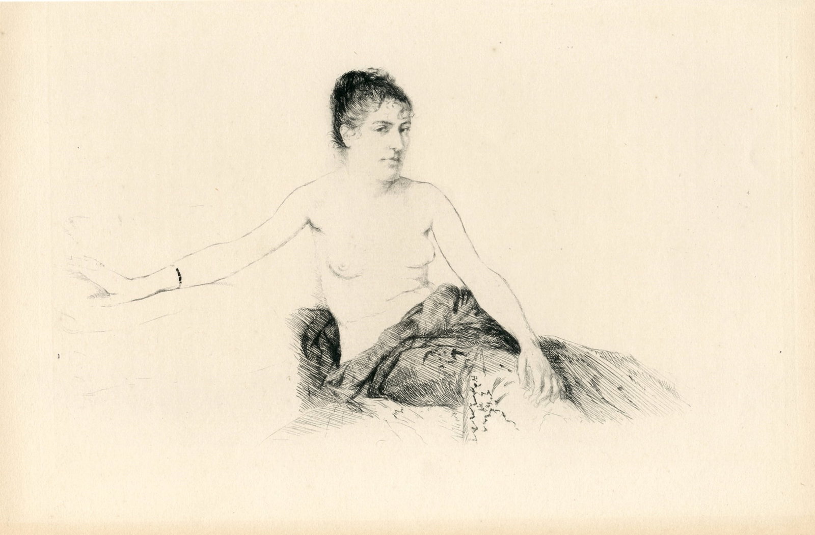 Giuseppe de Nittis original etching "Femme assise sur un canape": Title: Giuseppe de Nittis original etching "Femme assise sur un canape" Description: Medium: original etching with drypoint. Catalogue reference: Fiorani 23. This impression on laid paper was printed