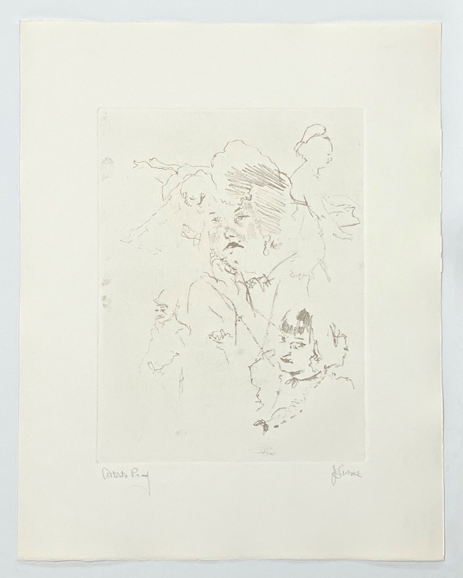 Jack Levine signed original etching "Tunbridge Girls with McHeath in Flight": Title: Jack Levine signed original etching "Tunbridge Girls with McHeath in Flight" Description: Medium: original soft ground etching. Signed in pencil and annotated "Artist's Proof". Printed in 1967 