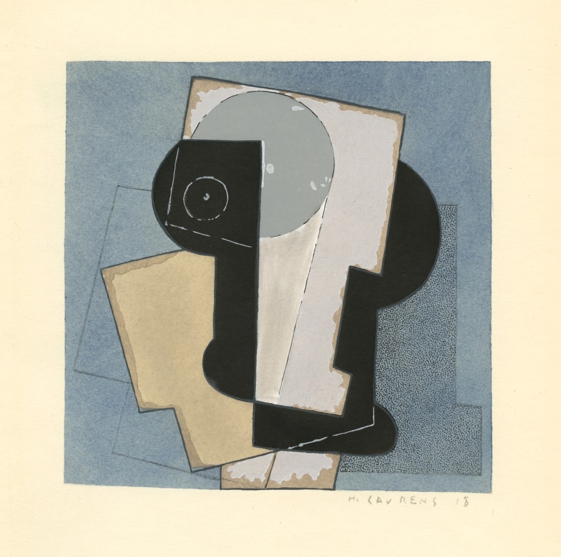 Henri Laurens 1929 pochoir: Title: Henri Laurens 1929 pochoir Description: Medium: pochoir (after the watercolor). Printed in Paris in 1929 at the atelier of Daniel Jacomet for L'Art Cubiste. Image size: 5 5/8 x 5 5/8 inches